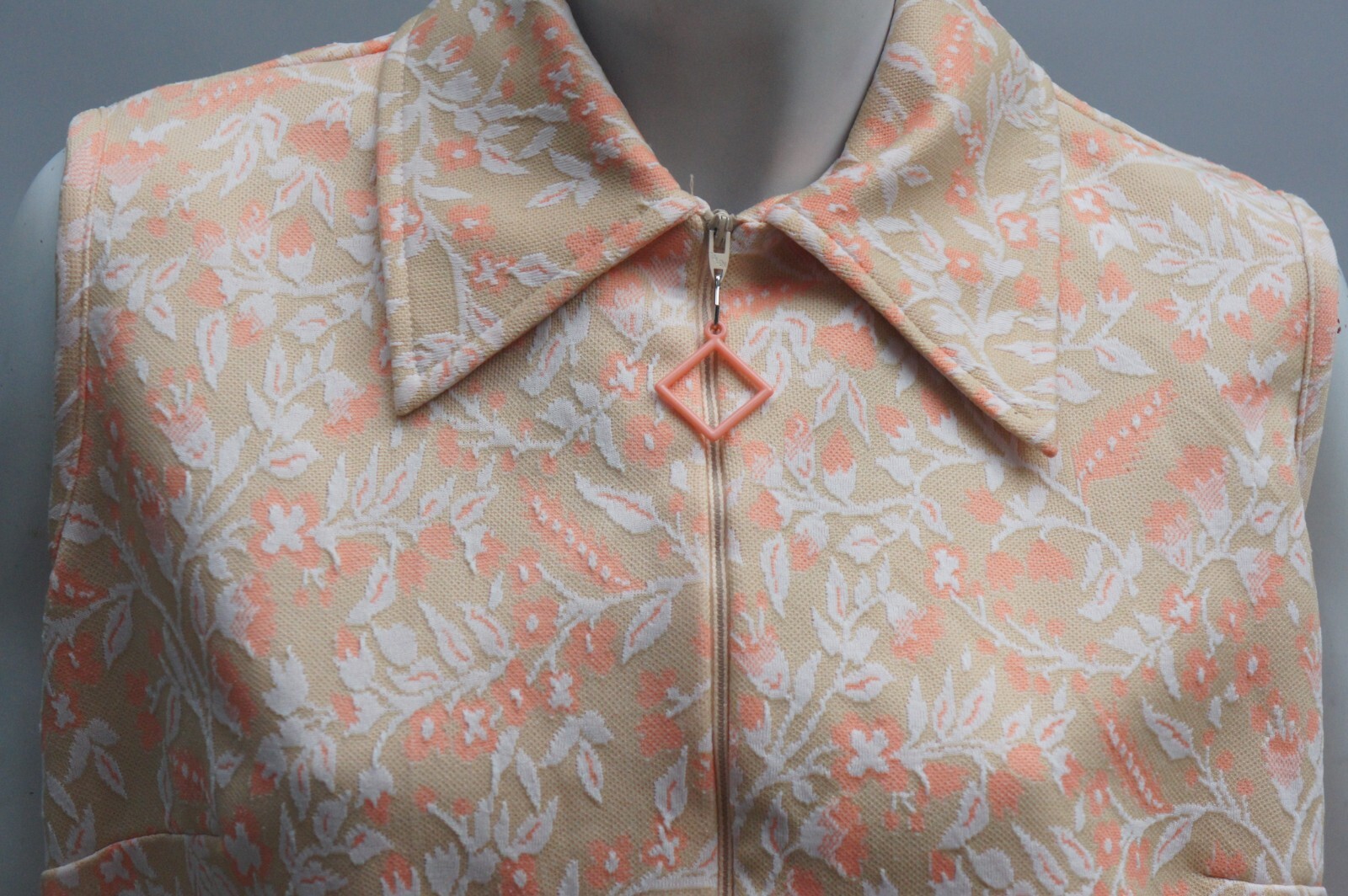 Vintage 60s-70s Peach and Beige Floral Dress By NPC Fashions Warren PA