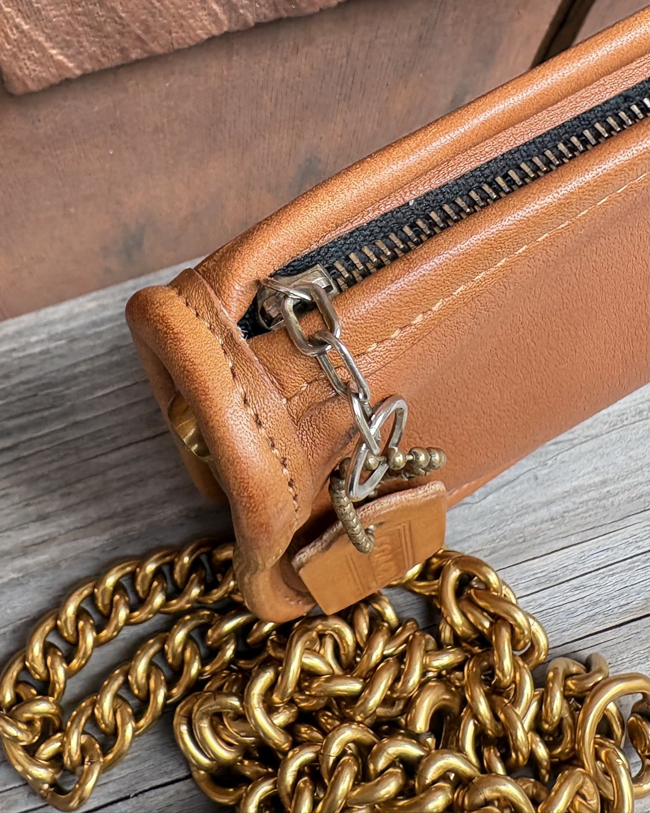 One of a kind Upcrafted Vintage COACH Chunky cosmetic Crossbody Case British tan