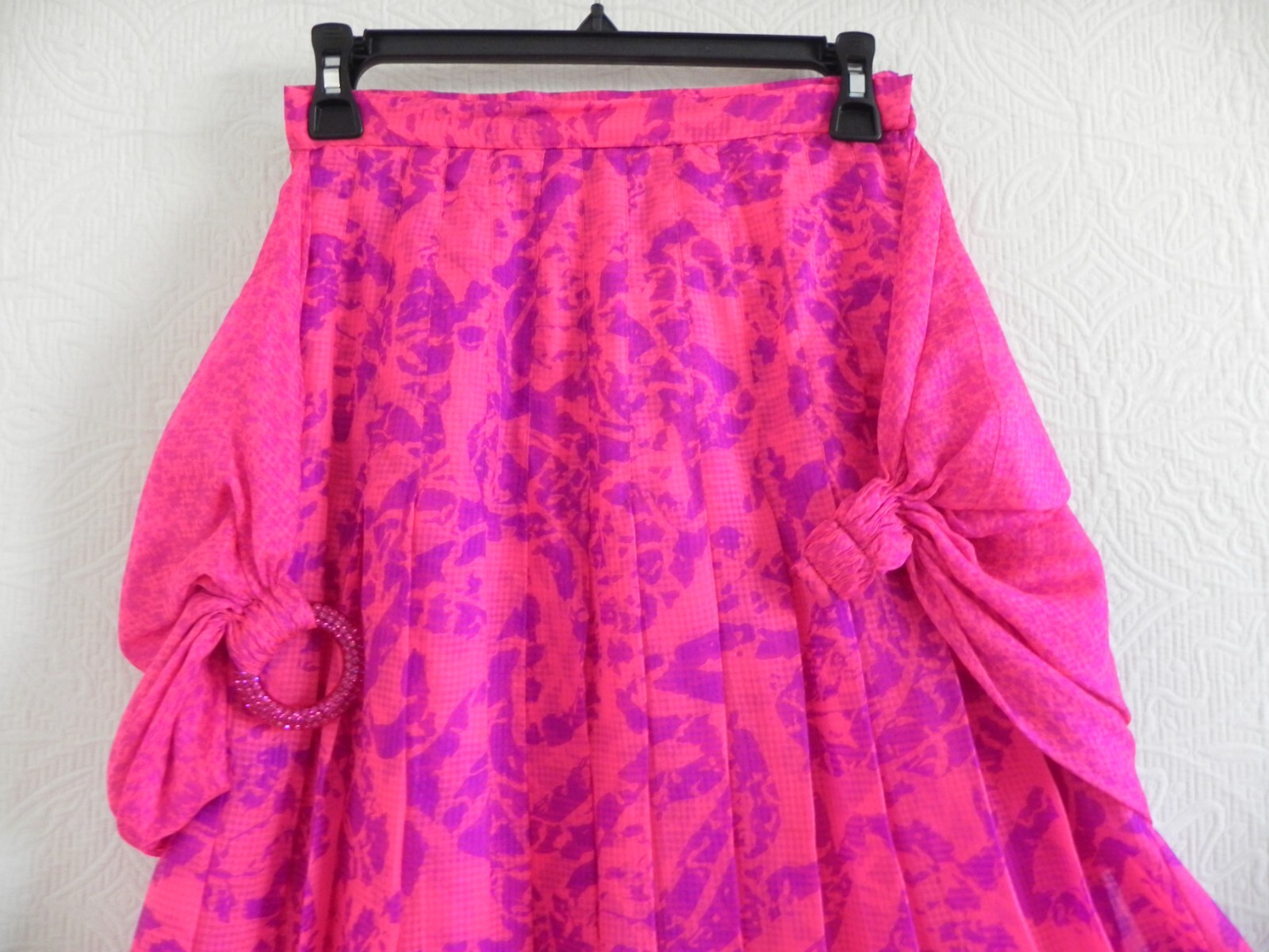 Carolyne Roehm 2 PC Silk Chiffon Tunic Top/Maxi Skirt Neon Fuchsia/Purple Size S