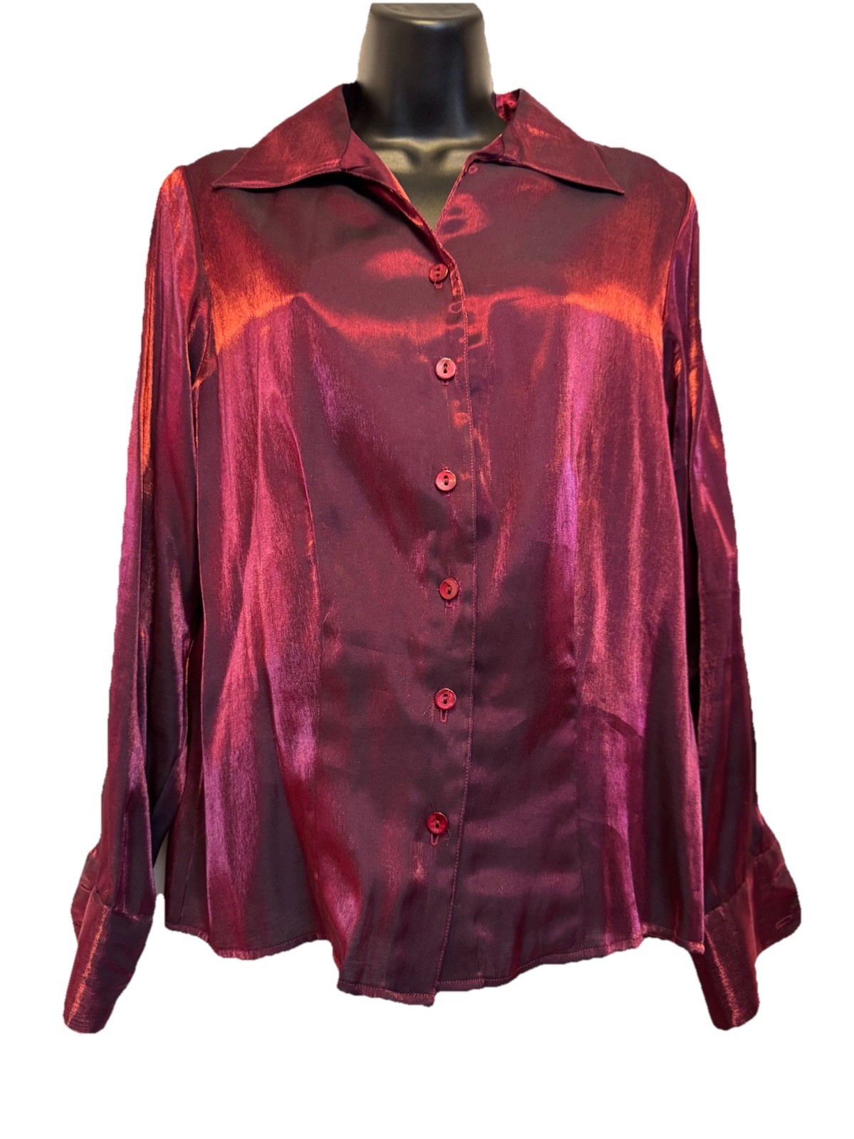 VTG Lot Of 2 Hillard & Hanson Metallic Green Red Button Shirt Blouse Women’s S