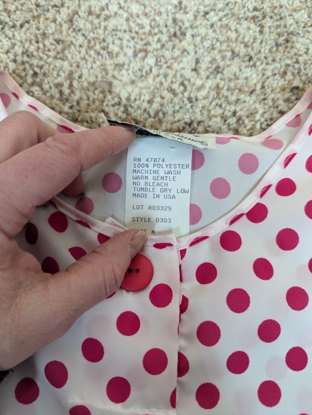 Vintage 80s Pink White Polka Dot Lucky Winner Blouse Short Sleeve Size Medium