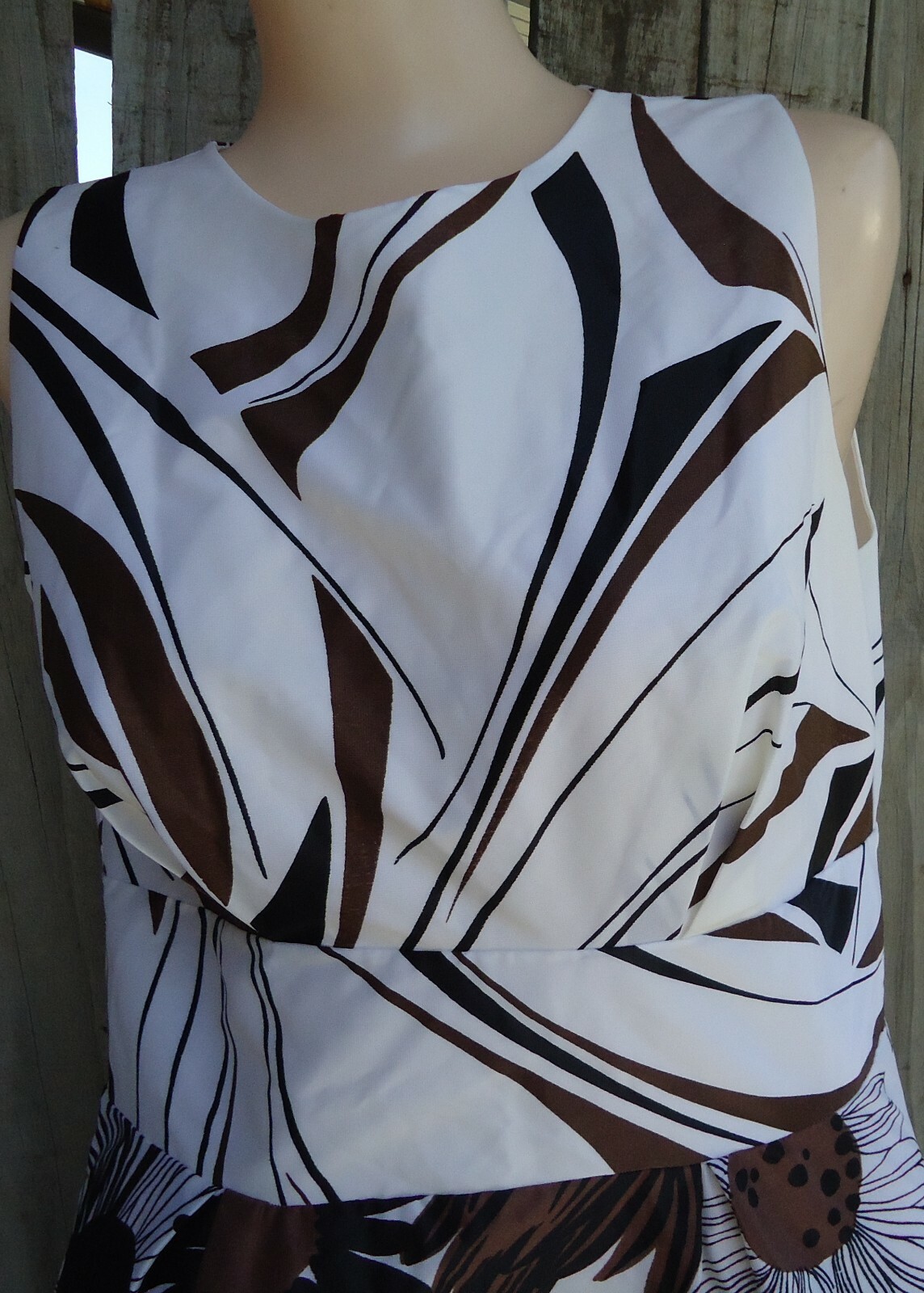 NOS Vtg 70s MidCentury Sleeveless White Brown Black Floral Maxi Dress sz 14