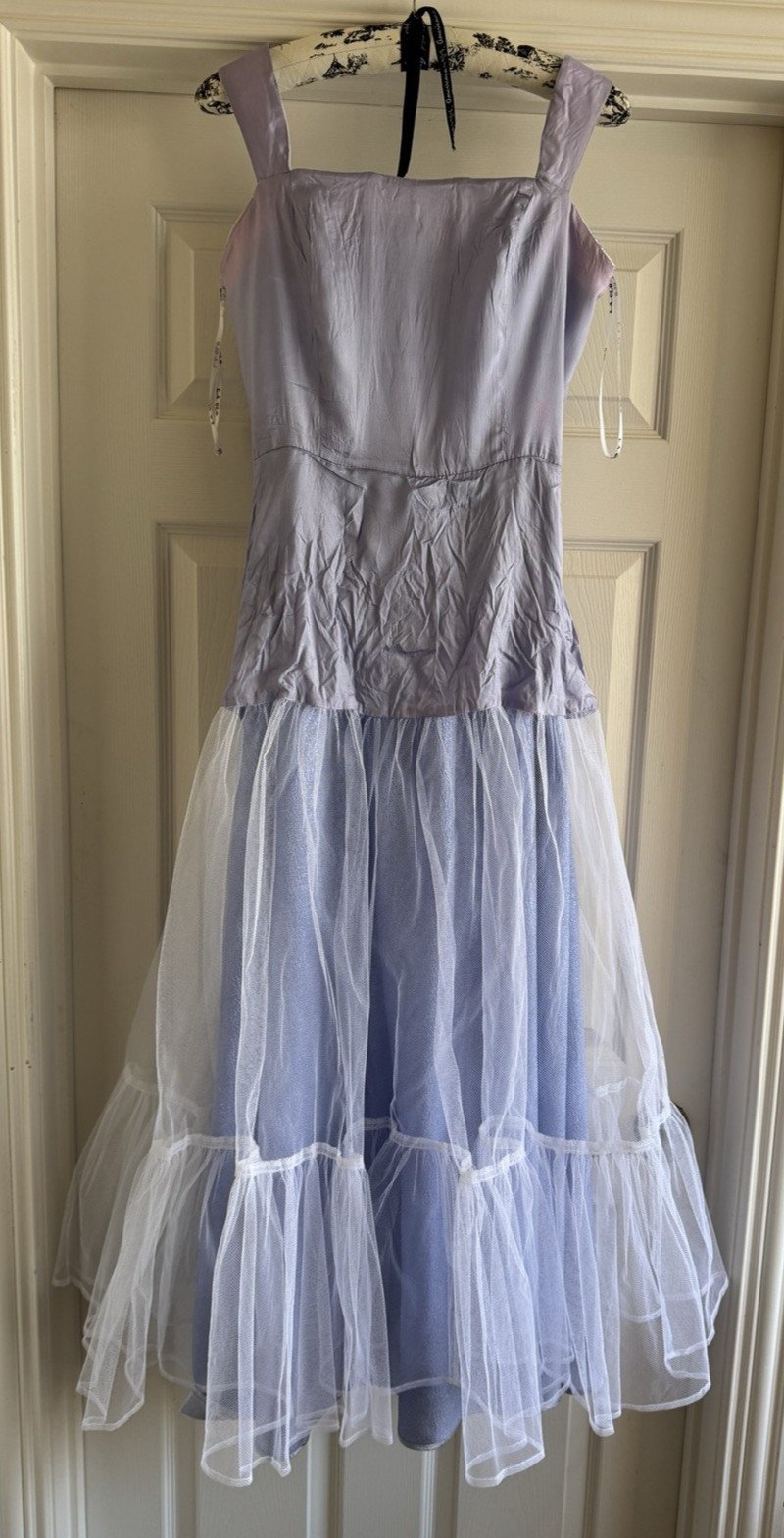 Vintage L.A. Glo Sz 11/12 Prom Dress Blue Lavender Daisies Ball Gown USA Made
