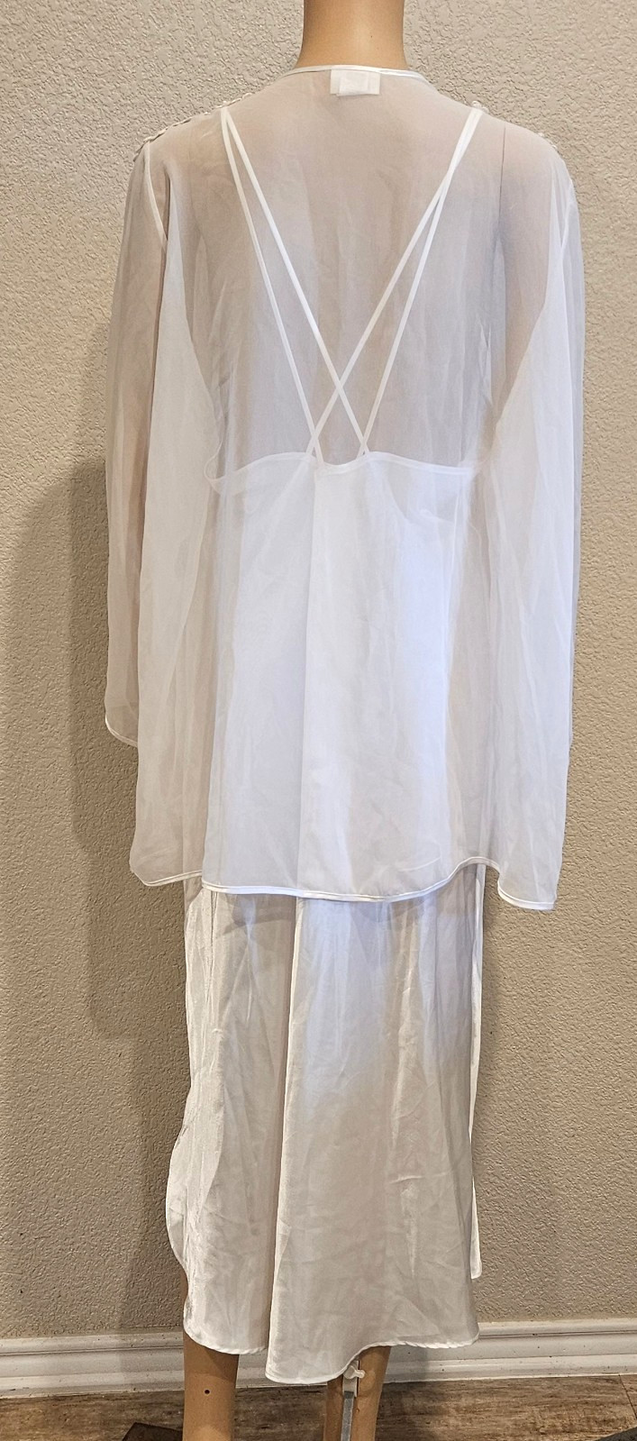 Vintage Intimo Amore White Beaded Satin Bridal Nightgown Sz XL & Sheer Robe Sz L