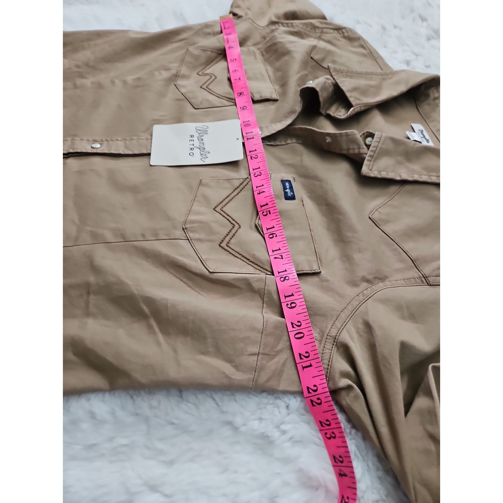 Wrangler Retro NWT Western Pearl Snap Shirt L Tan Khaki Cowgirl Ranch