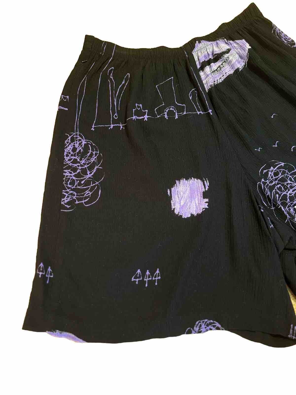 Sharon Anthoney Vintage Rayon Shorts 80s Line Work Design- Elastic- Art Print