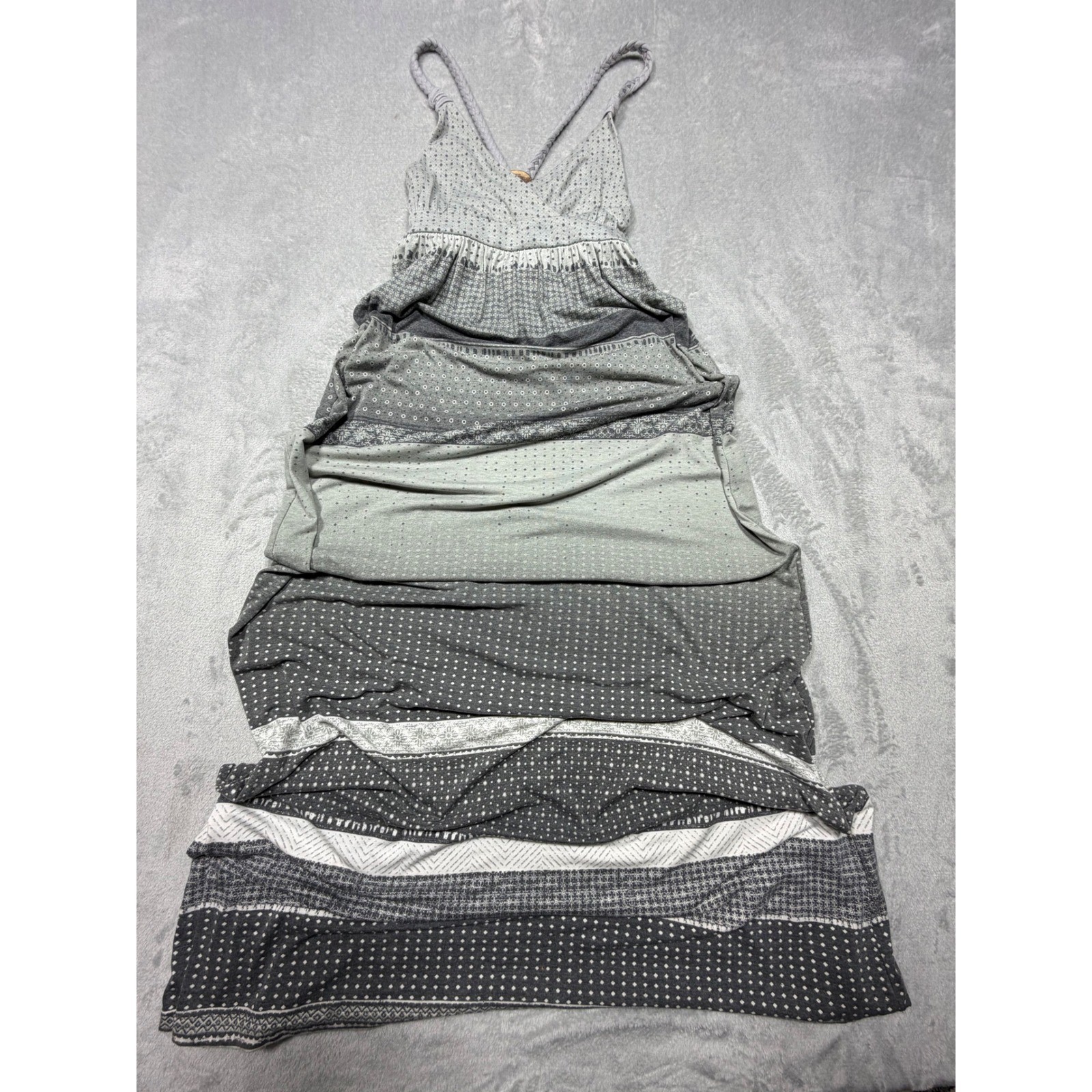 Vintage 2000s Mudd Gray Rayon Blend Boho Tiered Maxi Dress Small Y2K XS/S