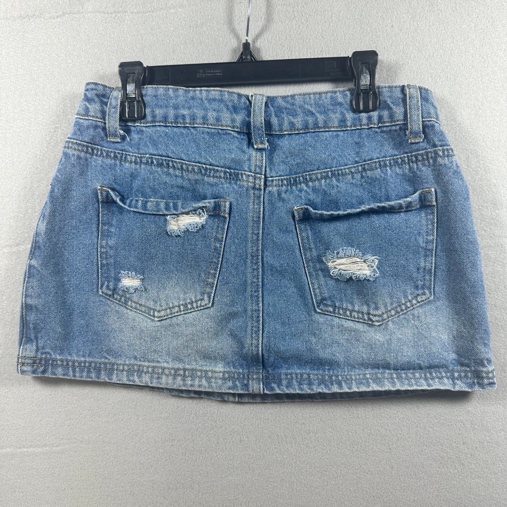 Edikted Distressed Denim Mini Skirt Light Wash Y2K Festival Style Size Small