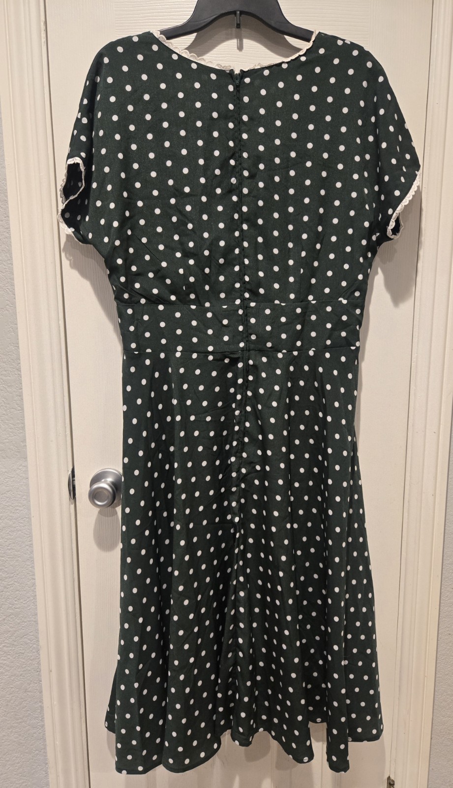 Unique Vintage Dress Dark Green with White Polka Dots Vintage-inspired…