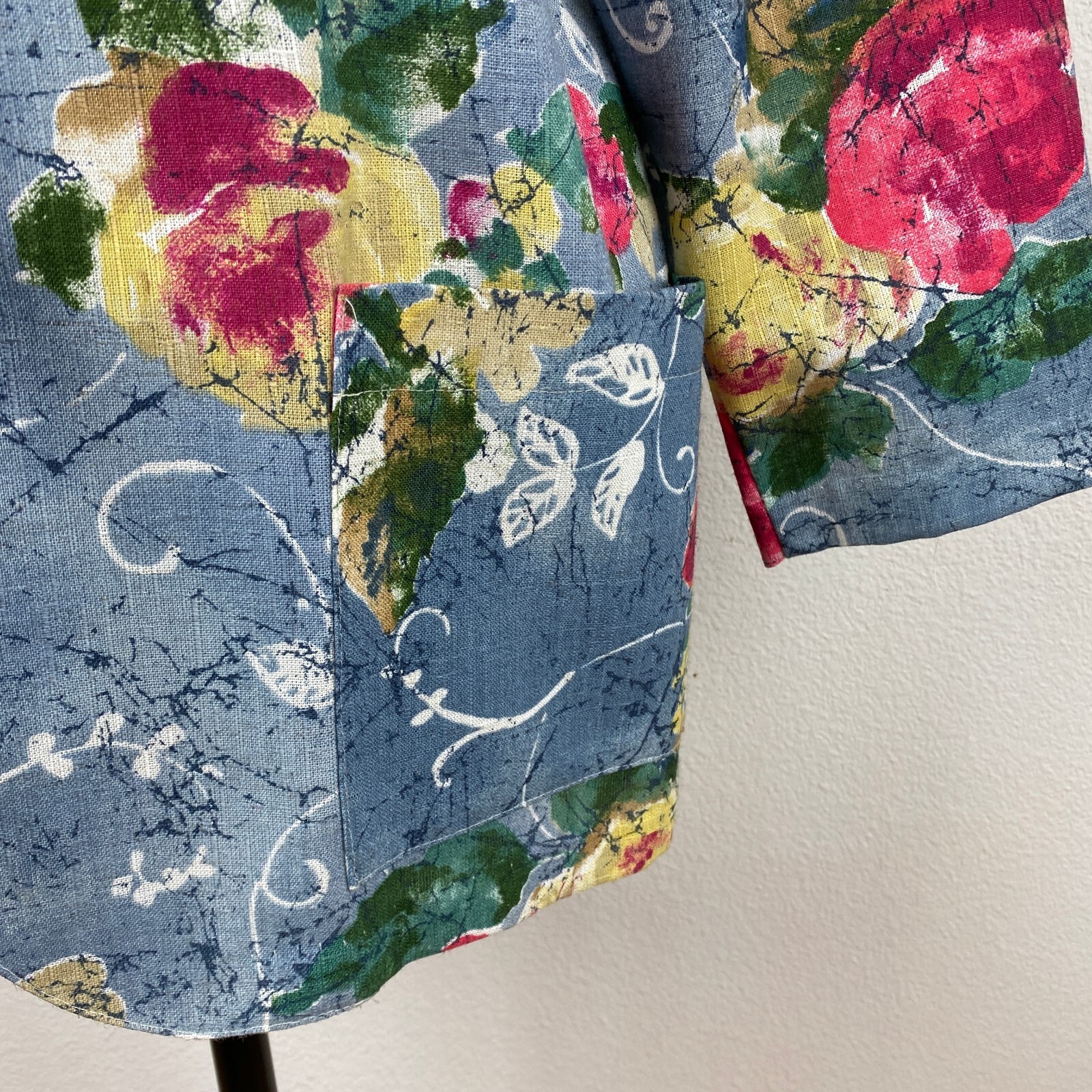 90s Y2K Danielle B Blue Woman 12 Floral Blazer Rayon Flax Cottagecore Career Art
