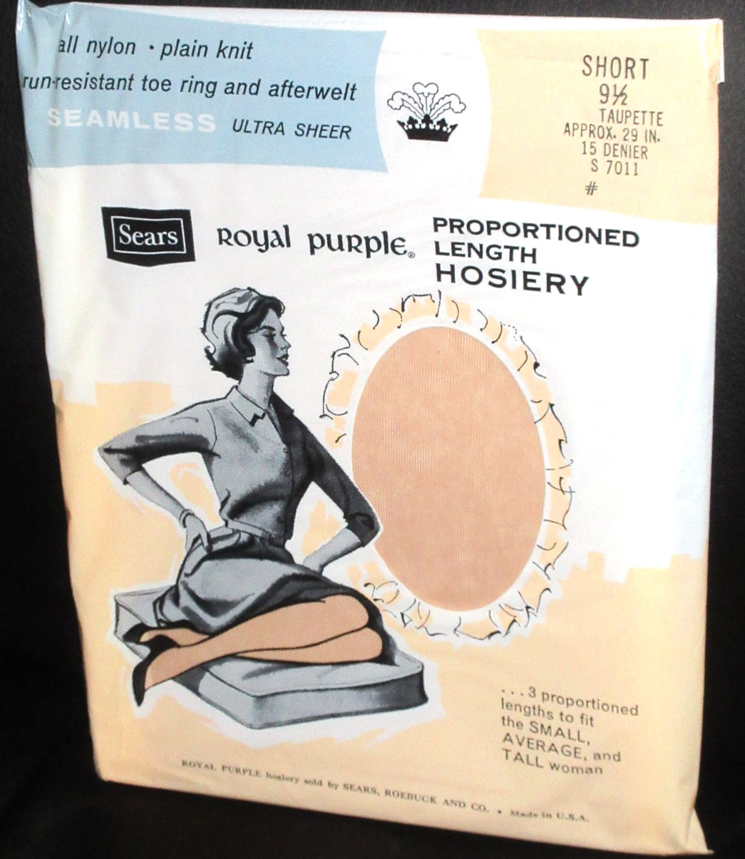 Vintage Royal Purple Hosiery Sz Sears 9.5 Short Taupette Beige Taupe STOCKINGS