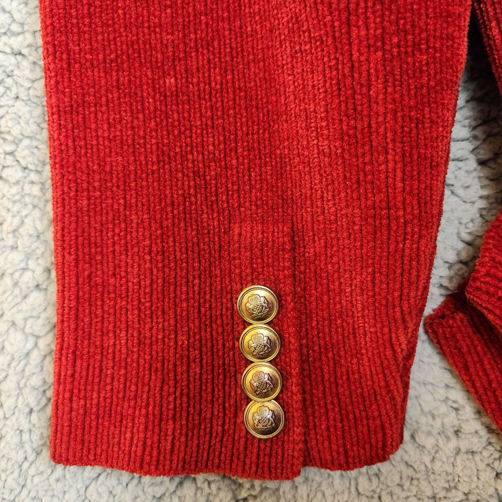 Vintage 80s Ralph Lauren Women’s Large Cardigan Sweater Blazer Red Crest Pockets
