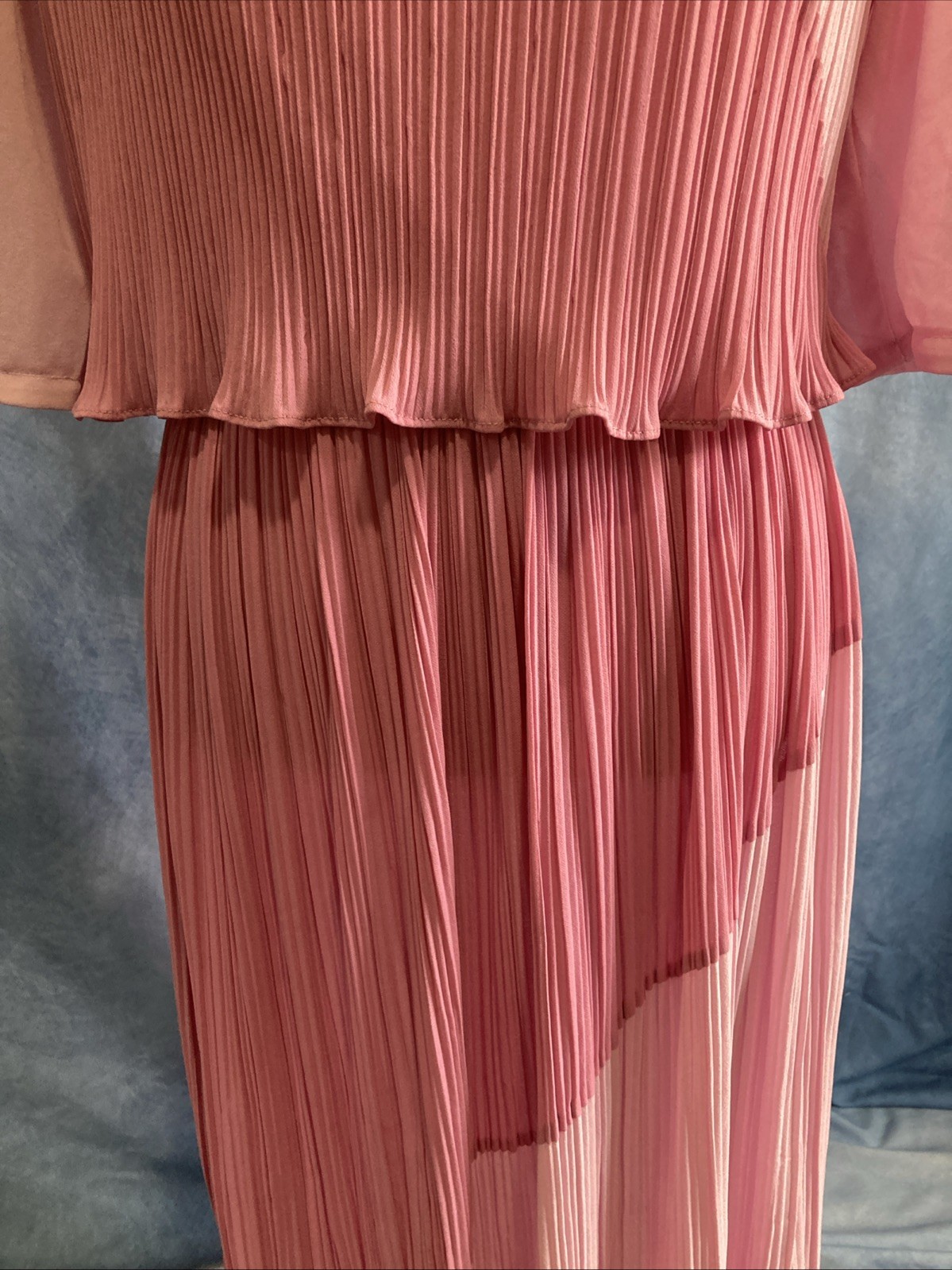 Vtg 70s Discovery Fashions Pleated Colorblock Dress Pink Plisse Disco Midi XS/S