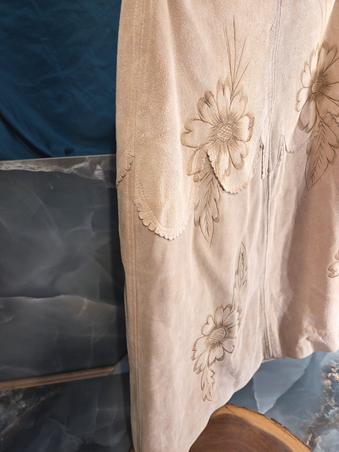 Vintage 1960’s-70s Suede Leather Floral Hand Tooled Cape Poncho Hippie