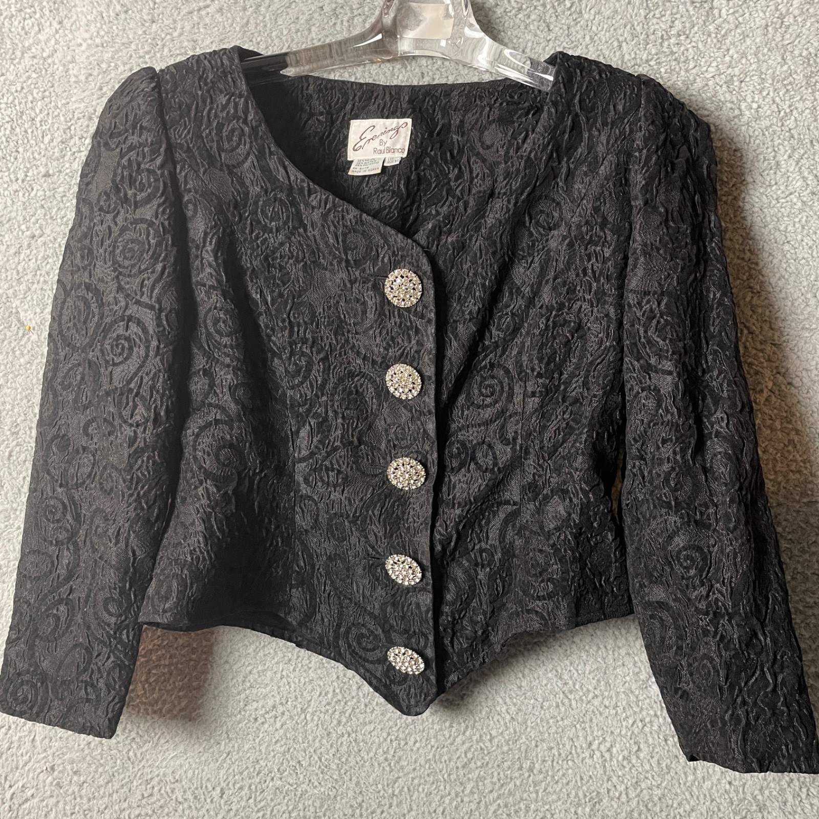 Vintage Raul Blanco Womens Black Brocade Jacket Sz 10 RS Buttons 1980s Mob Wife