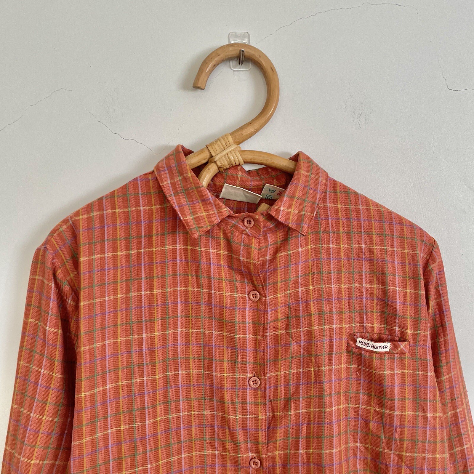 Vintage 80s 90s Road Runner Womens Brown Check Blouse Shirt Top Size Approx. L