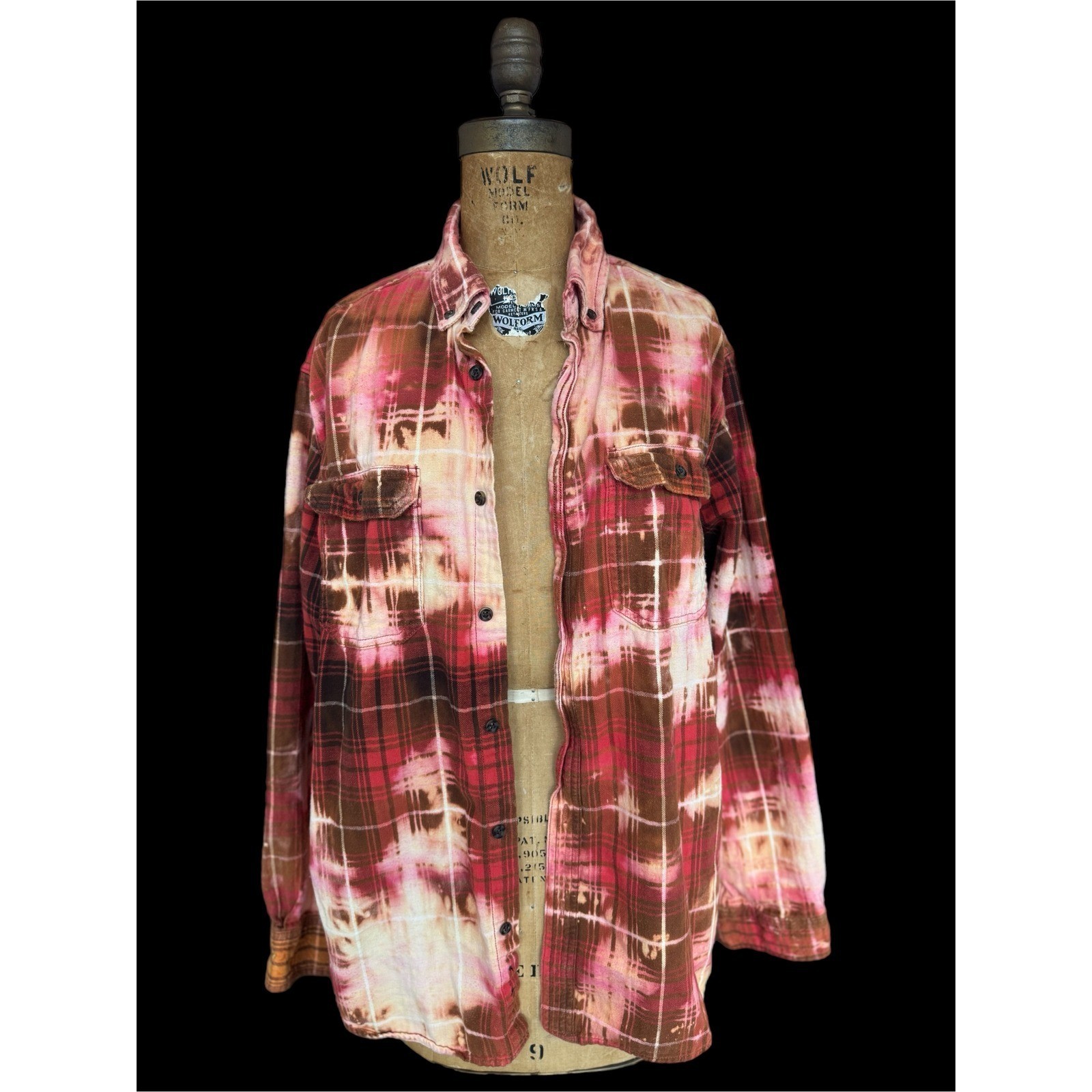 Vintage Butterfly Patch Bleached Flannel Shirt Upcycled Cotton Size Large