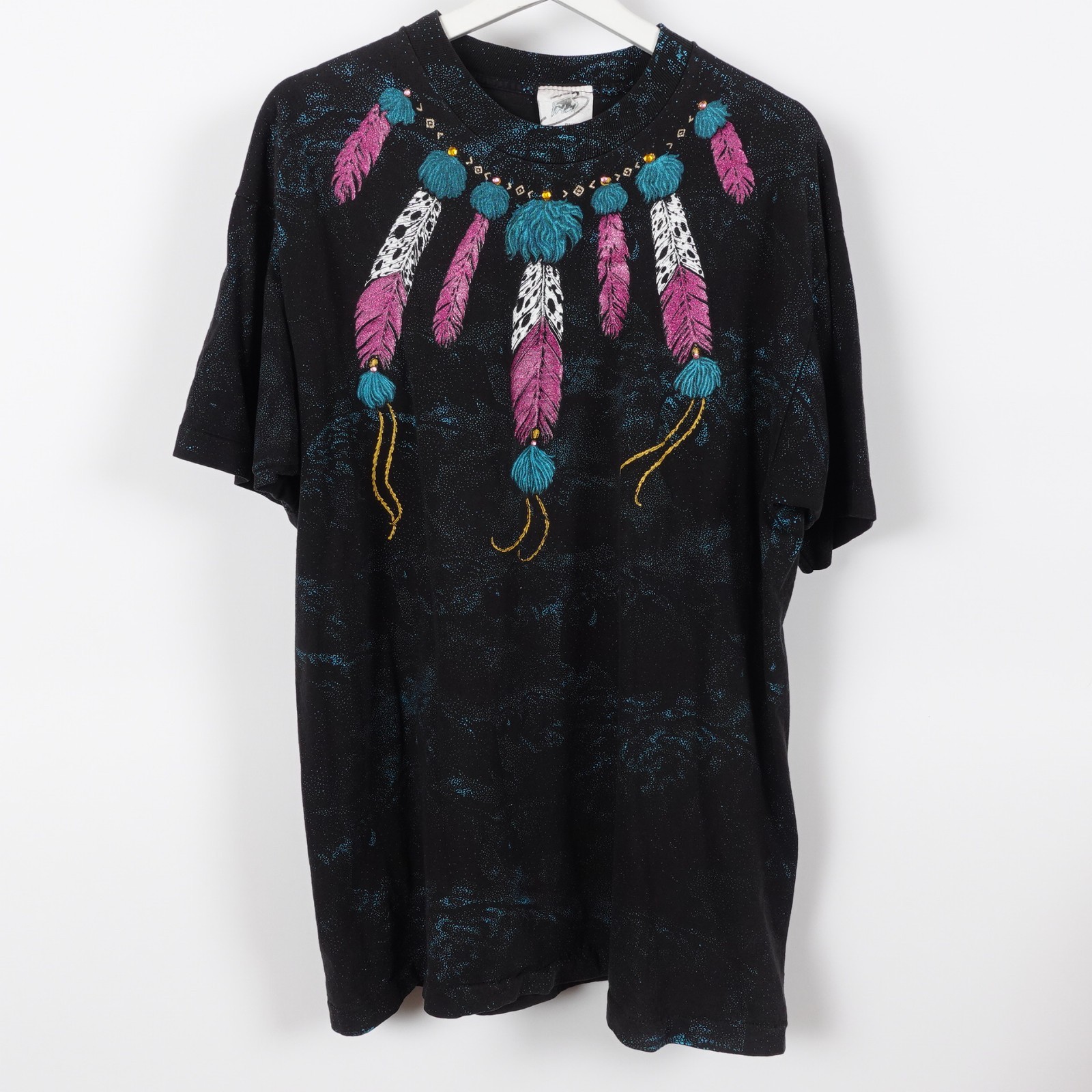 Vintage 80s Hand Painted Southwest Feathers Native T shirt Single Stitch XL USA