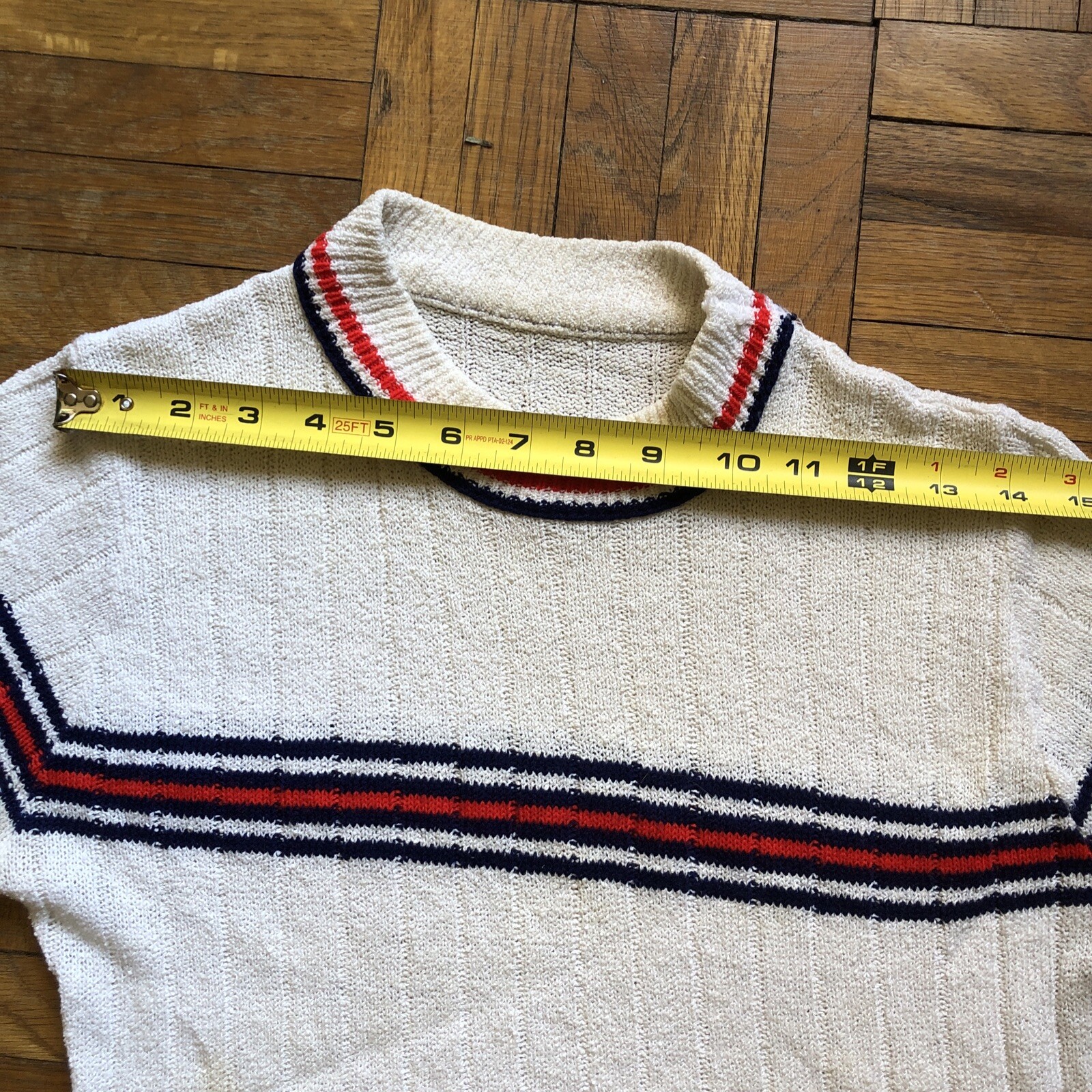 VINTAGE 1960s shirt striped knit short sleeve white red blue size S/M