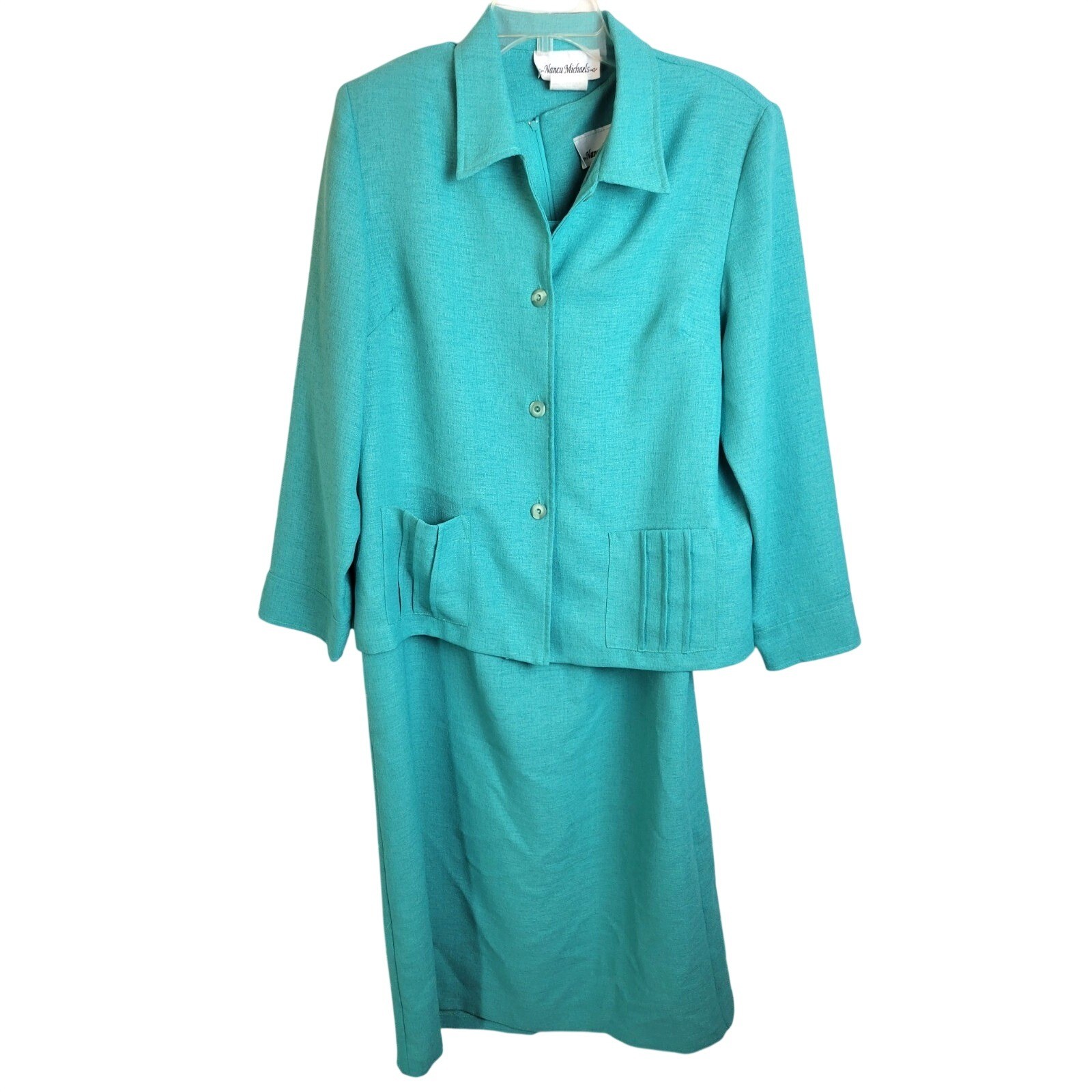 Nancy Michaels Dress Suit Set Vintage 90s Career Professional Teal Green Size 14
