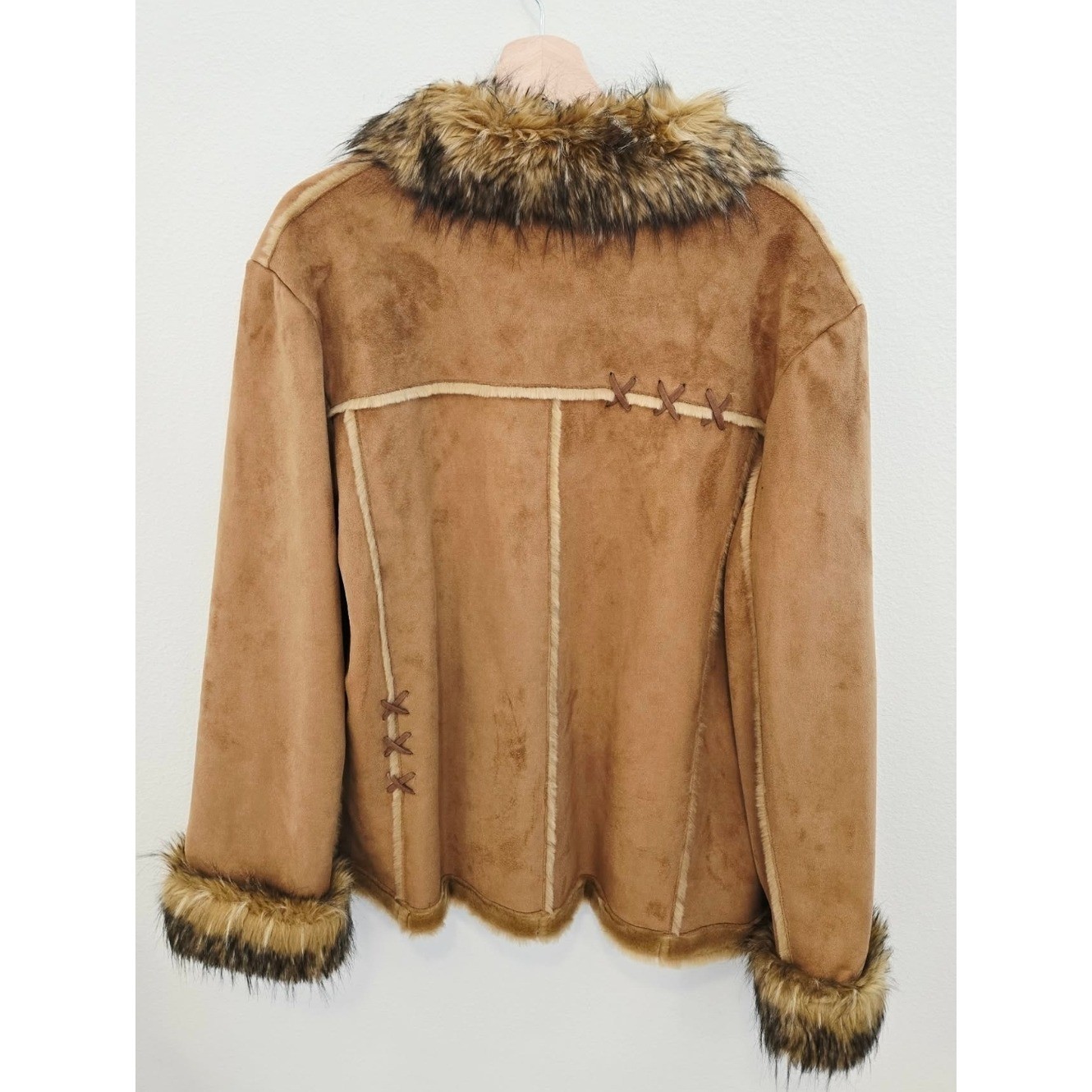 Vintage RP Sport Faux Fur Suede Jacket Brown Boho Penny Lane size 1X Western y2k