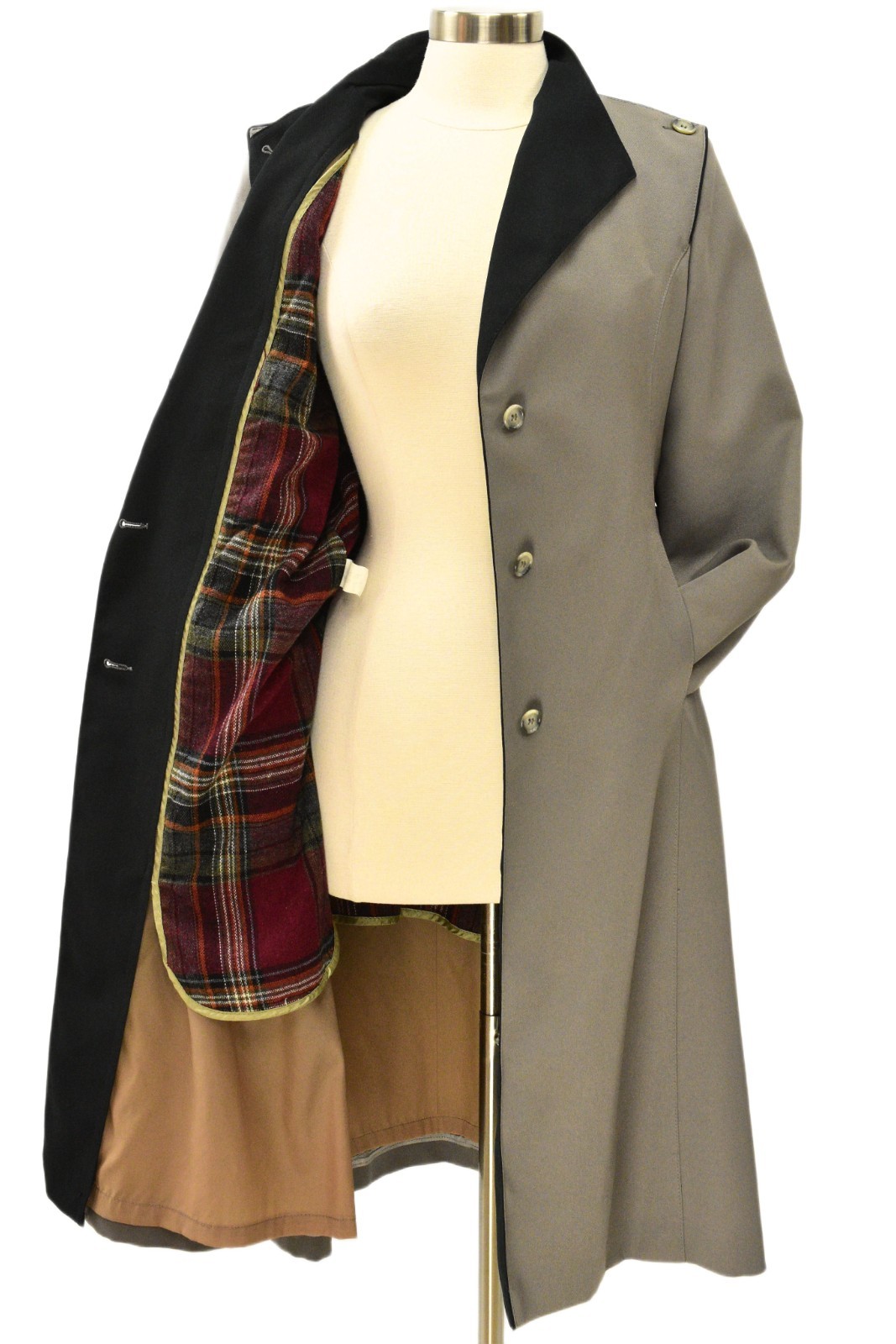70s Vintage Stone Gray Trench Coat Womens M S Zip Out Liner Mod Military Western