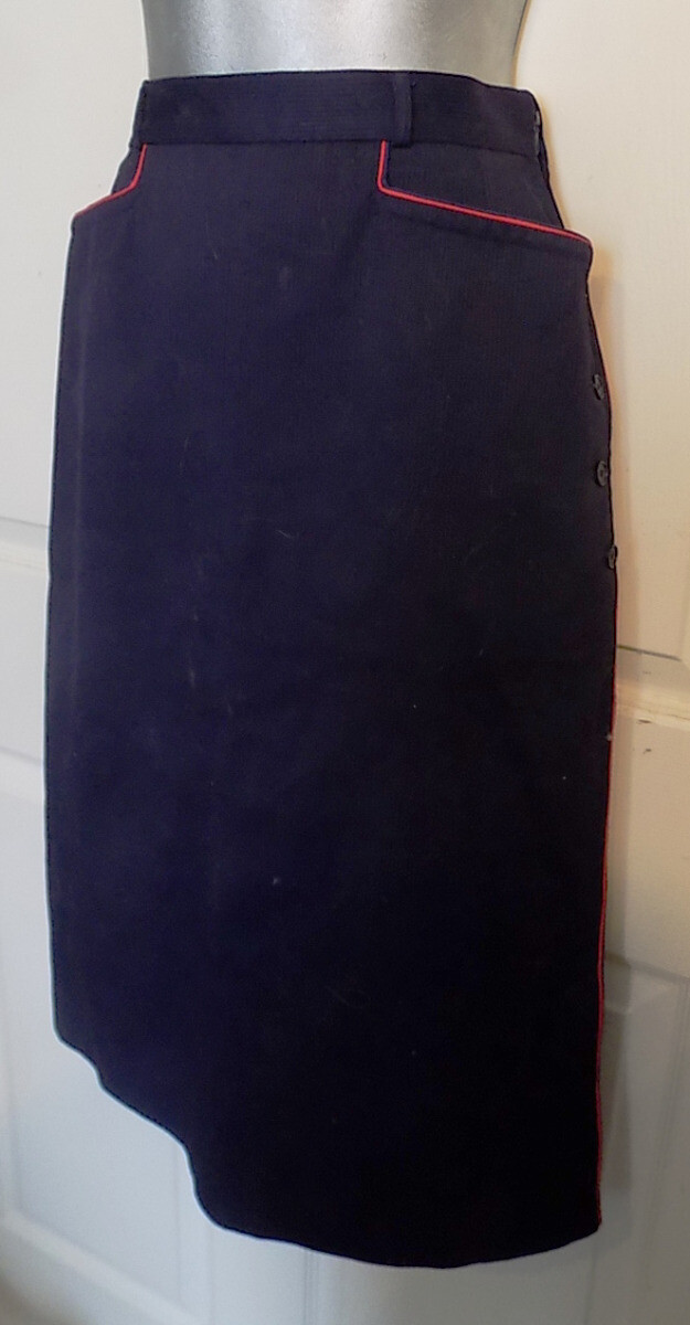 Vintage Navy Blue Straight Skirt Red Trim Guy LaRouche Diffusion Paris W25 SZ 8