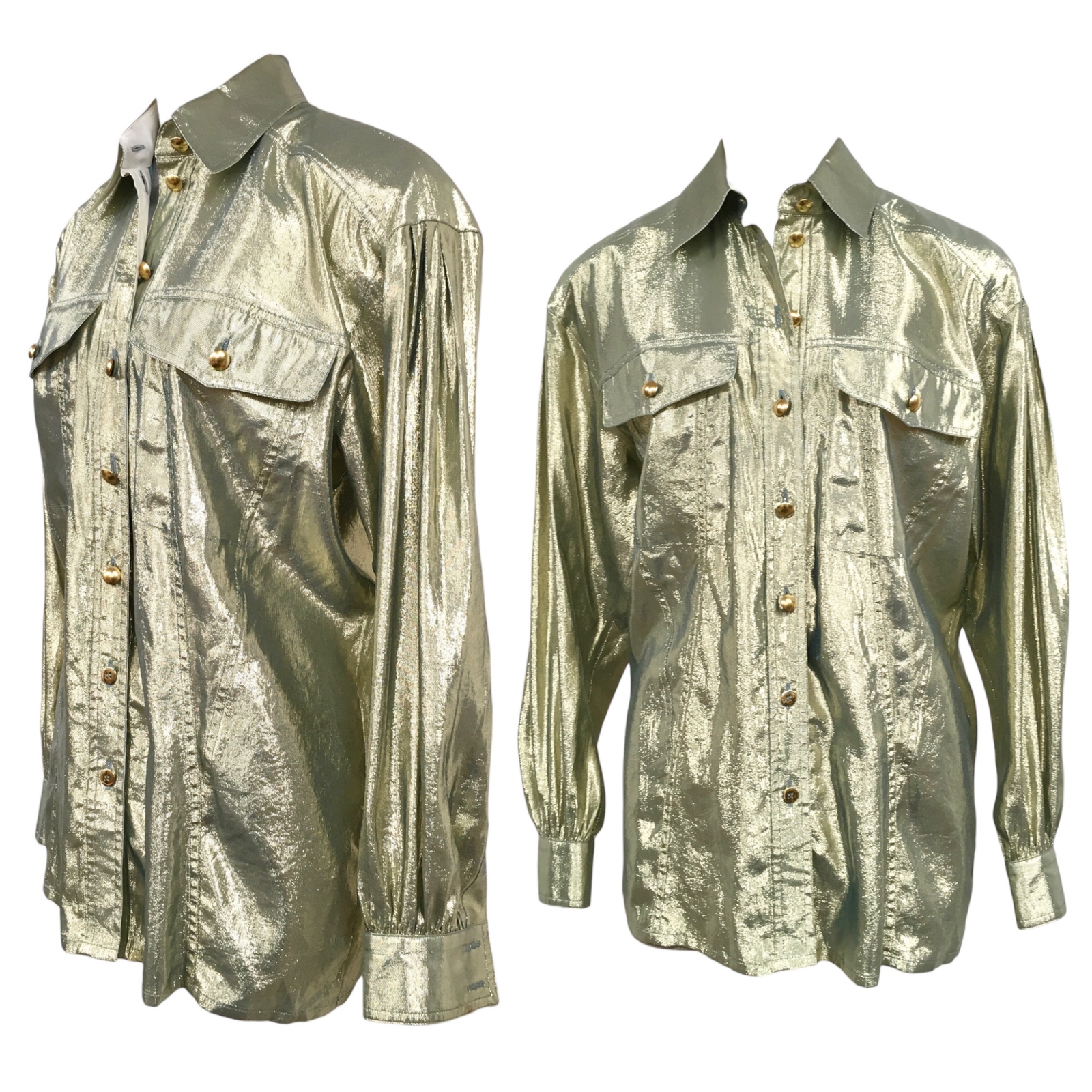 Vtg Vintage 1980s 80s Rare Designer Escada Gold Lamé Disco Era Metallic Blouse