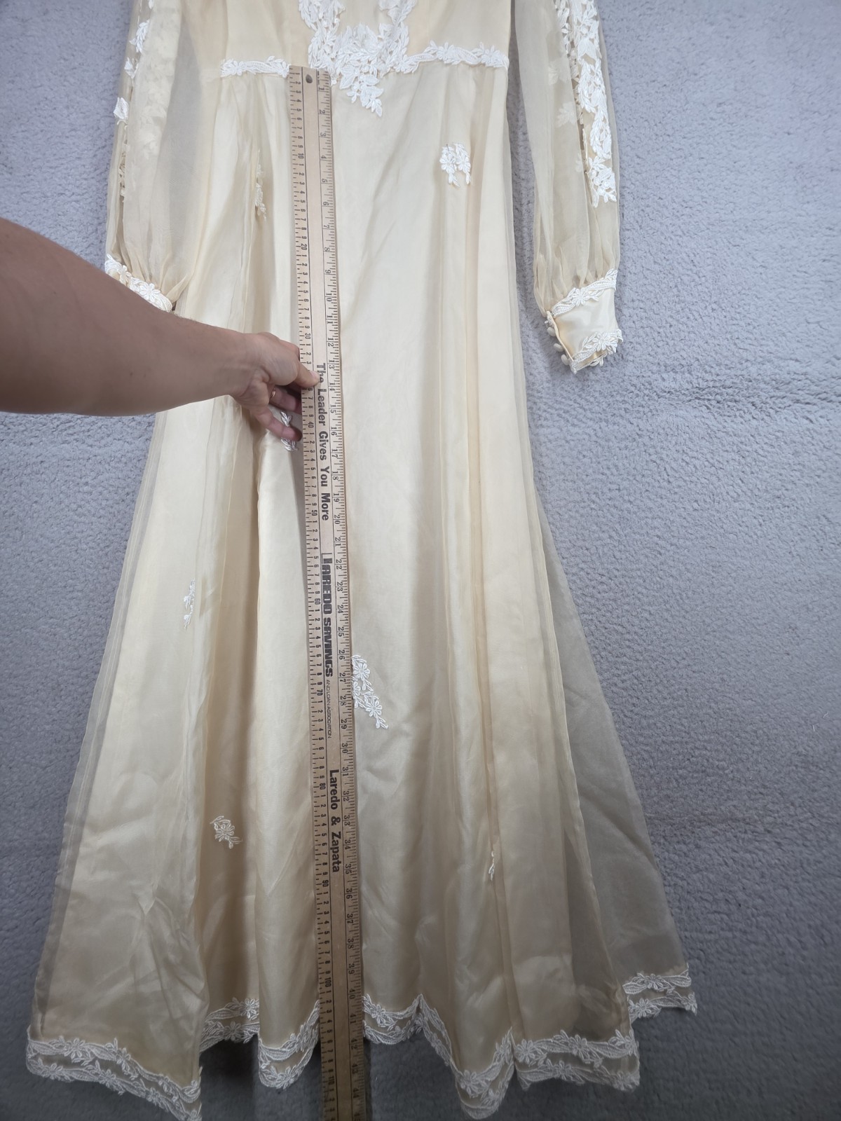 Vintage 70s Wedding Dress Size 4 Small Ivory With Lace Trim Chiffon Prairie
