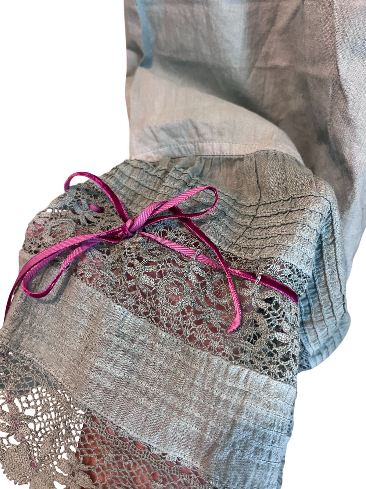Antique Sage Victorian Bloomers Hand Dyed Sage Lace Trimmed Velvet Ties