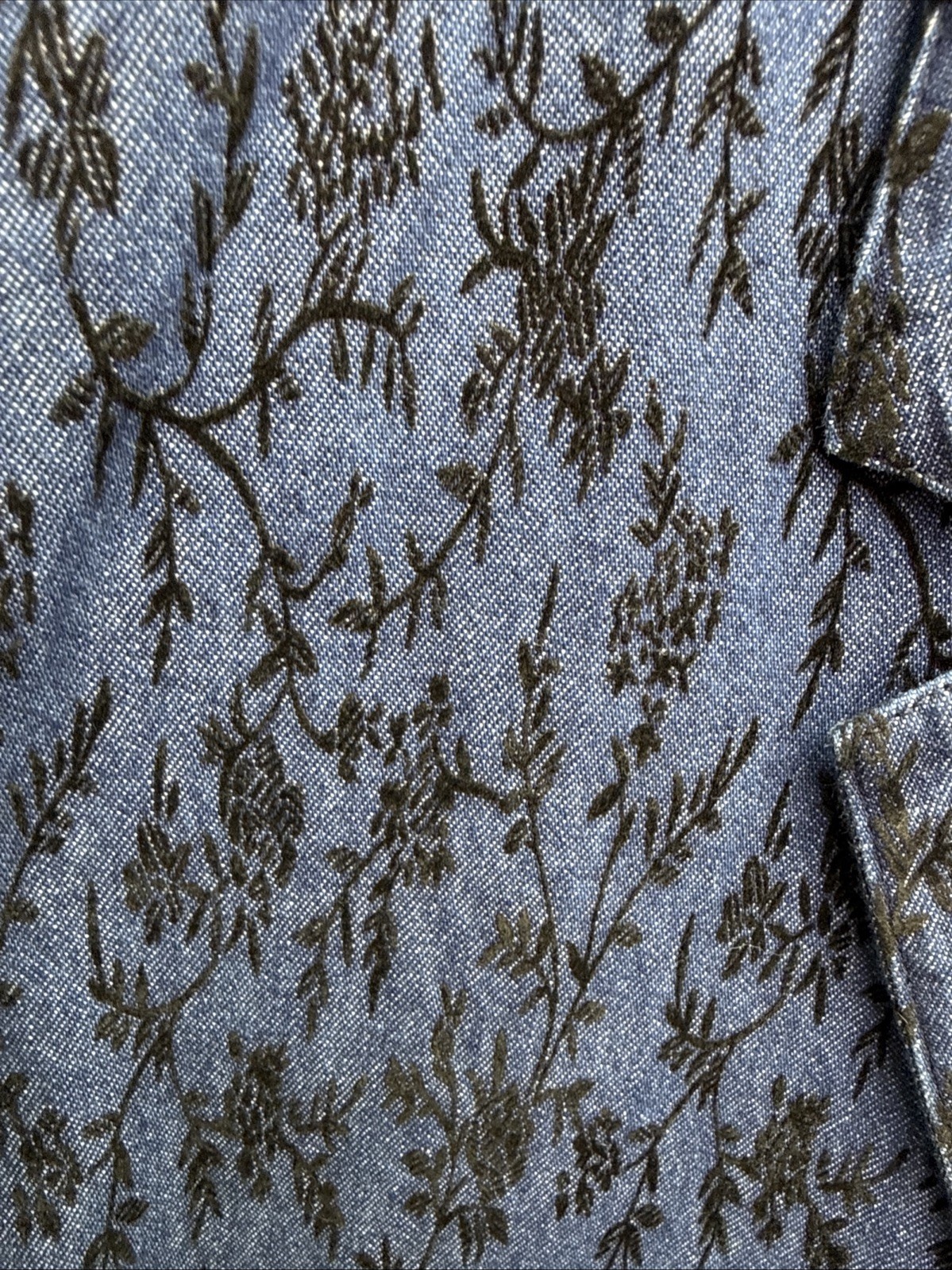 Vtg Raphael Lorenzo Denim / Black Embroidered Flowers Goth Blazer Sz M
