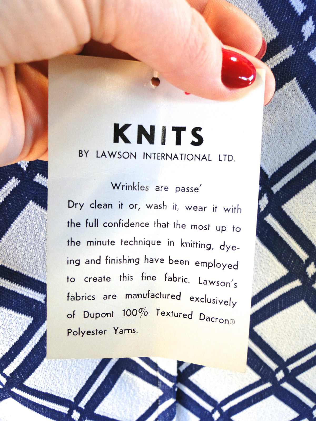 Deadstock Vintage 1960s Lawson Knits Blue White Graphic Print Mod Shift Dress 16