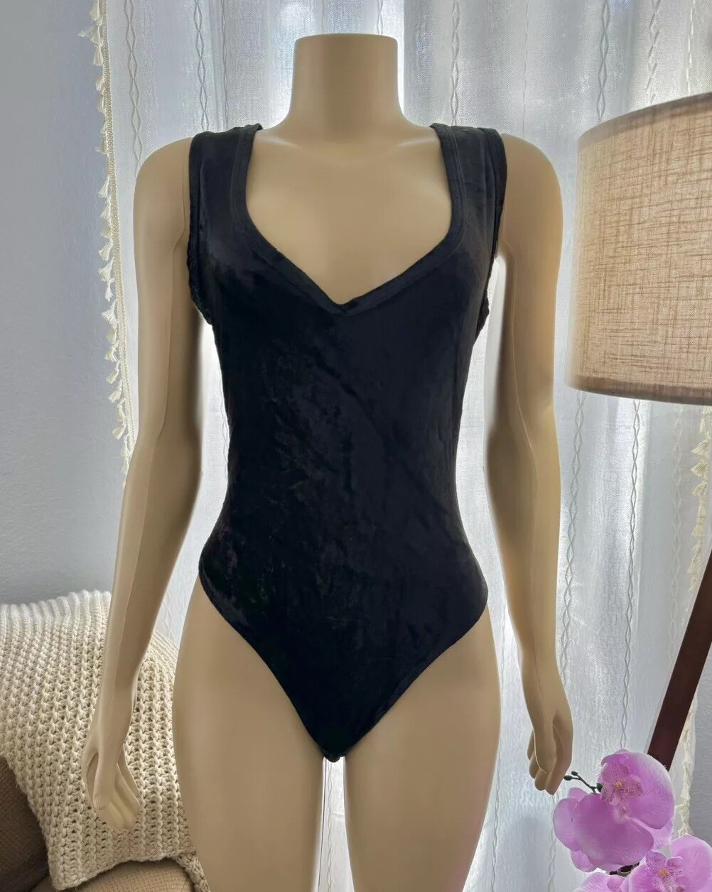 Vintage Sexy Black Velour One Piece Bodysuit Size L BRANDYWINE Tom Bezduda