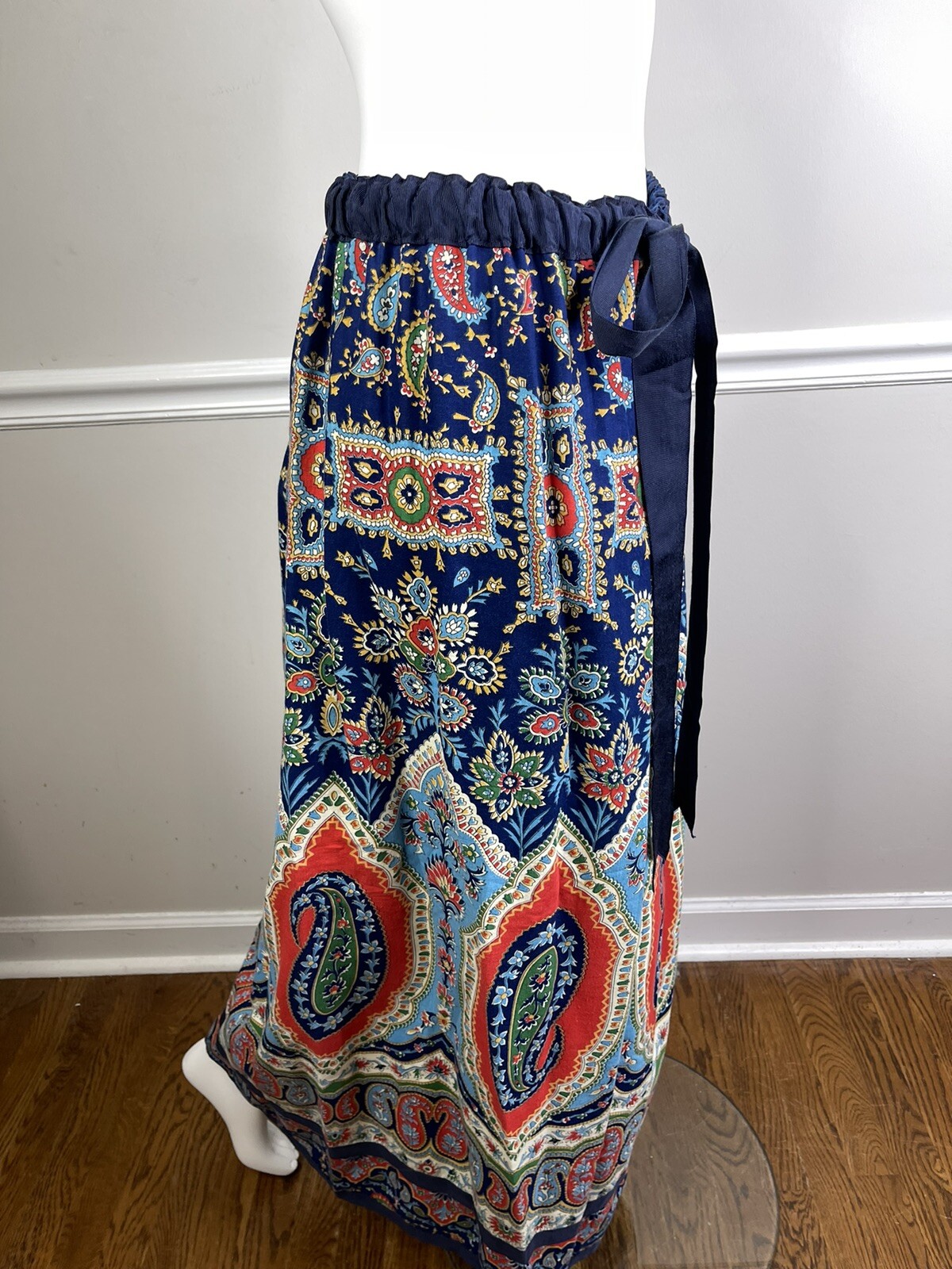 Vintage Mr. Hank Patchwork Handkerchief Hippie Paisley Floral Bow Maxi Skirt L