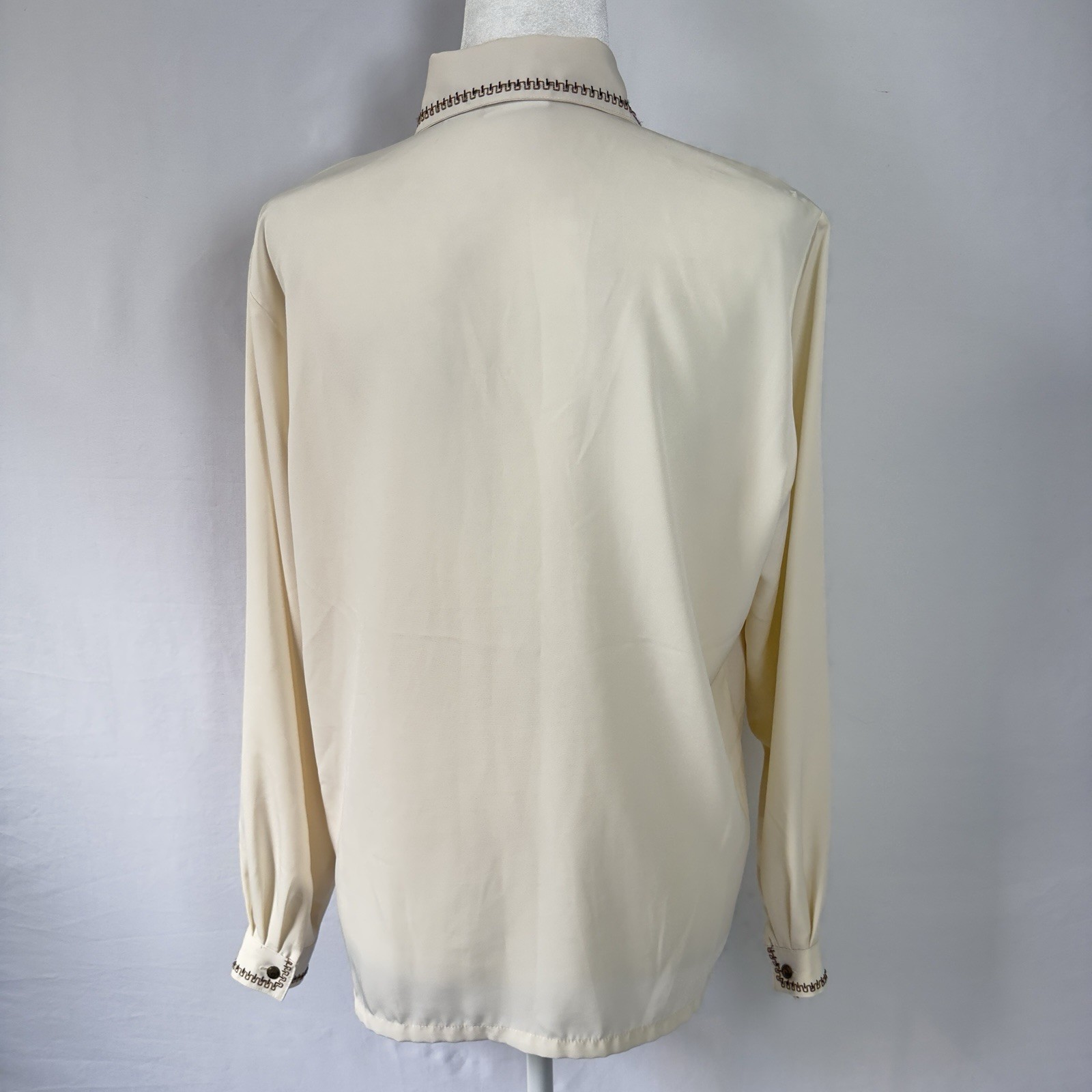 Koret Vintage Blouse Sz 10 Ivory Embroidered Collar Pin-Tuck Western Style