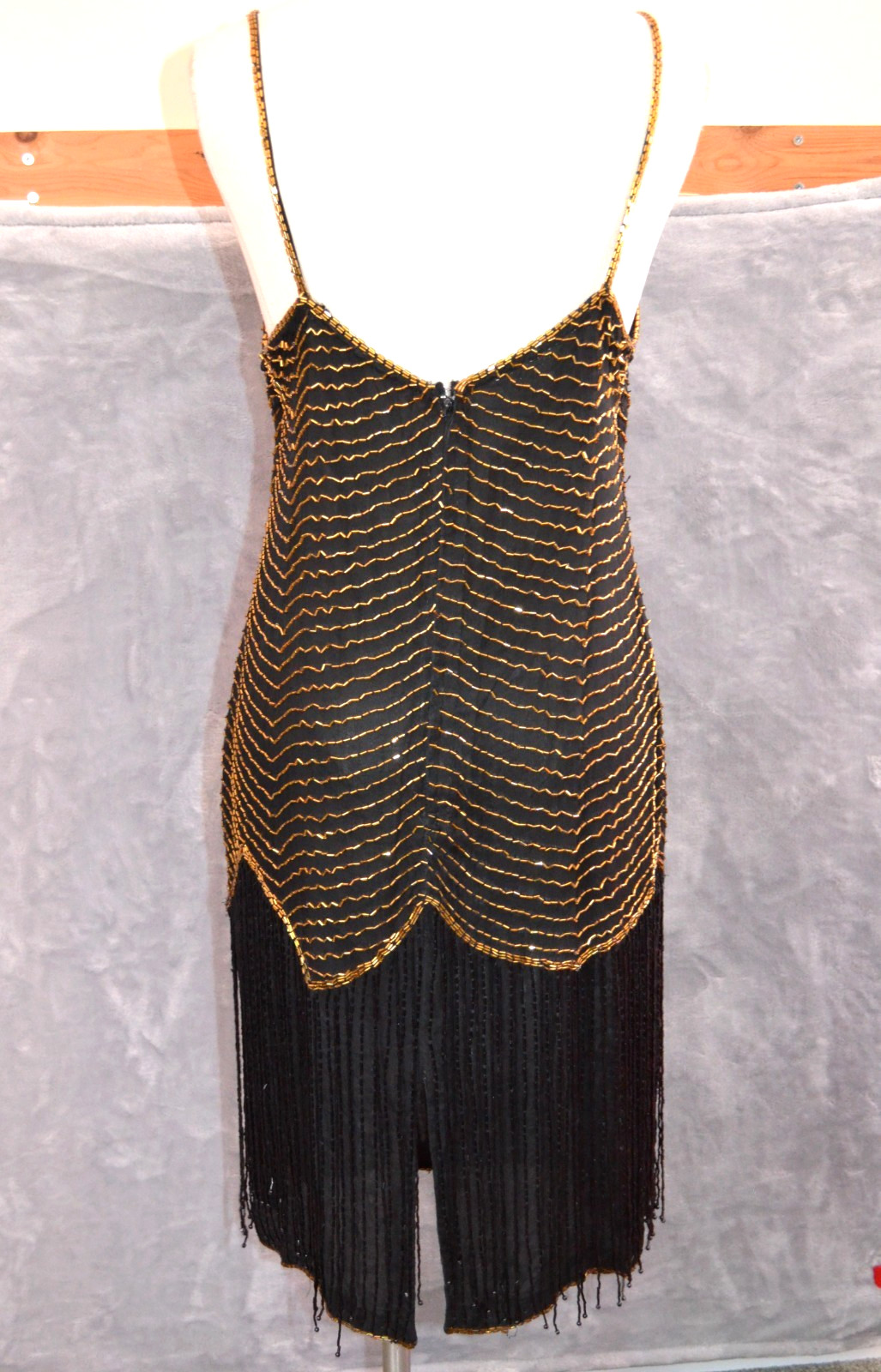 Vanna White Original Silk Bead Tube Dress Womens M w/ Shawl Black & Gold