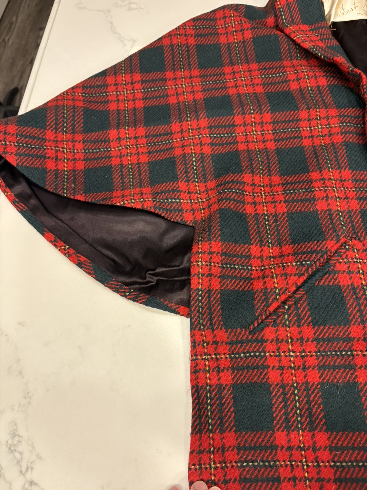 Vintage 1960s Best & Co Fifth Ave. NY Wool Plaid Cape Red and Green Plaid