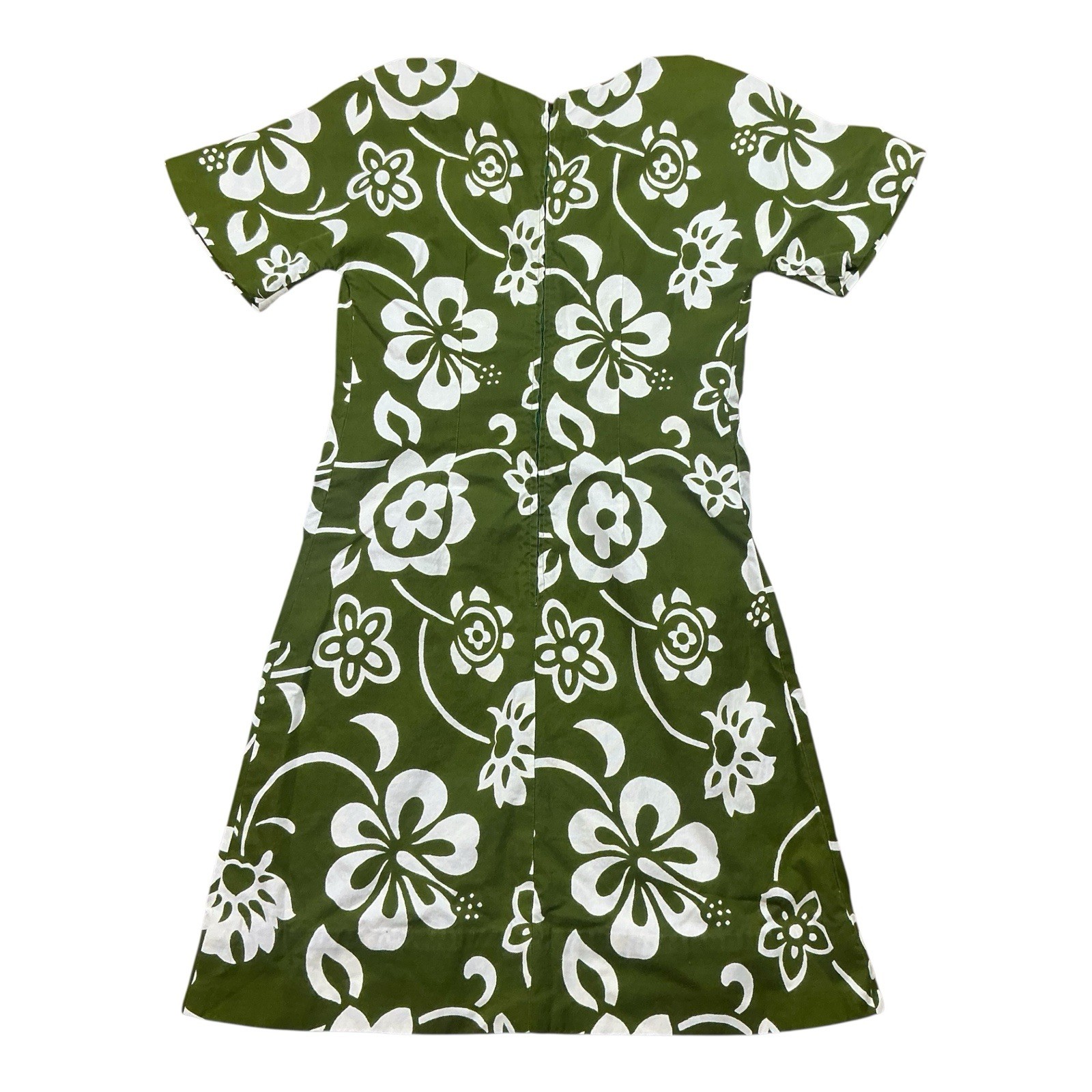 Vintage 60’s Reef Green Hawaiian flower Dress muu muu mod shift USA Made SZ S
