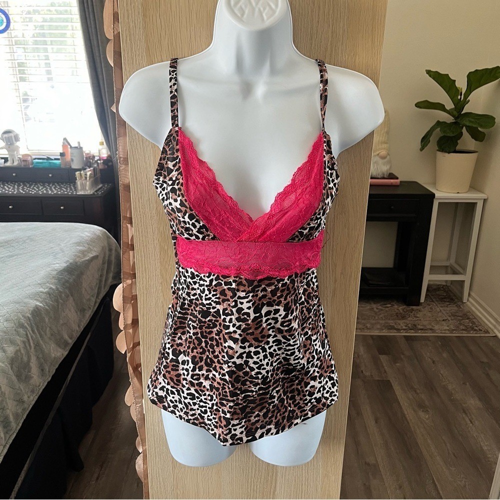 Y2K Joe Boxer Leopard Print Camisole with Pink Lace M