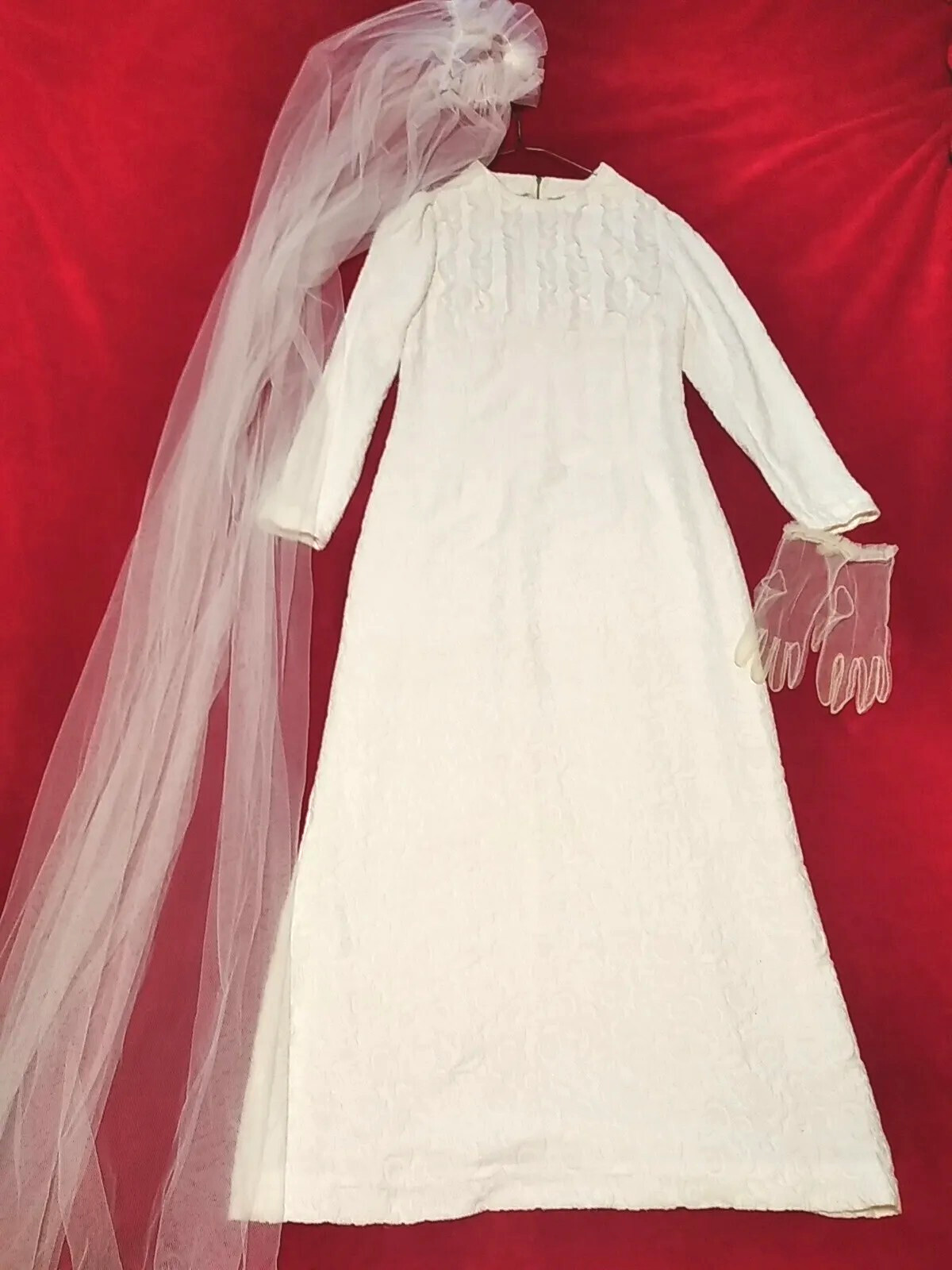 Vintage Soviet White wedding set dress veil gloves 1972 USSR Ukraine with histor