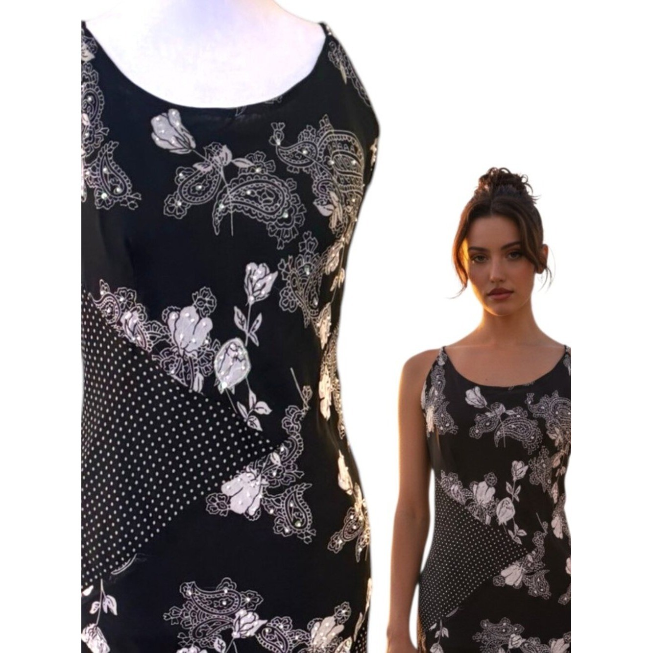 RARE 90’S VTG. BLACK WHIMSYGOTH PATCHWORK SEQUIN DRESS L/14