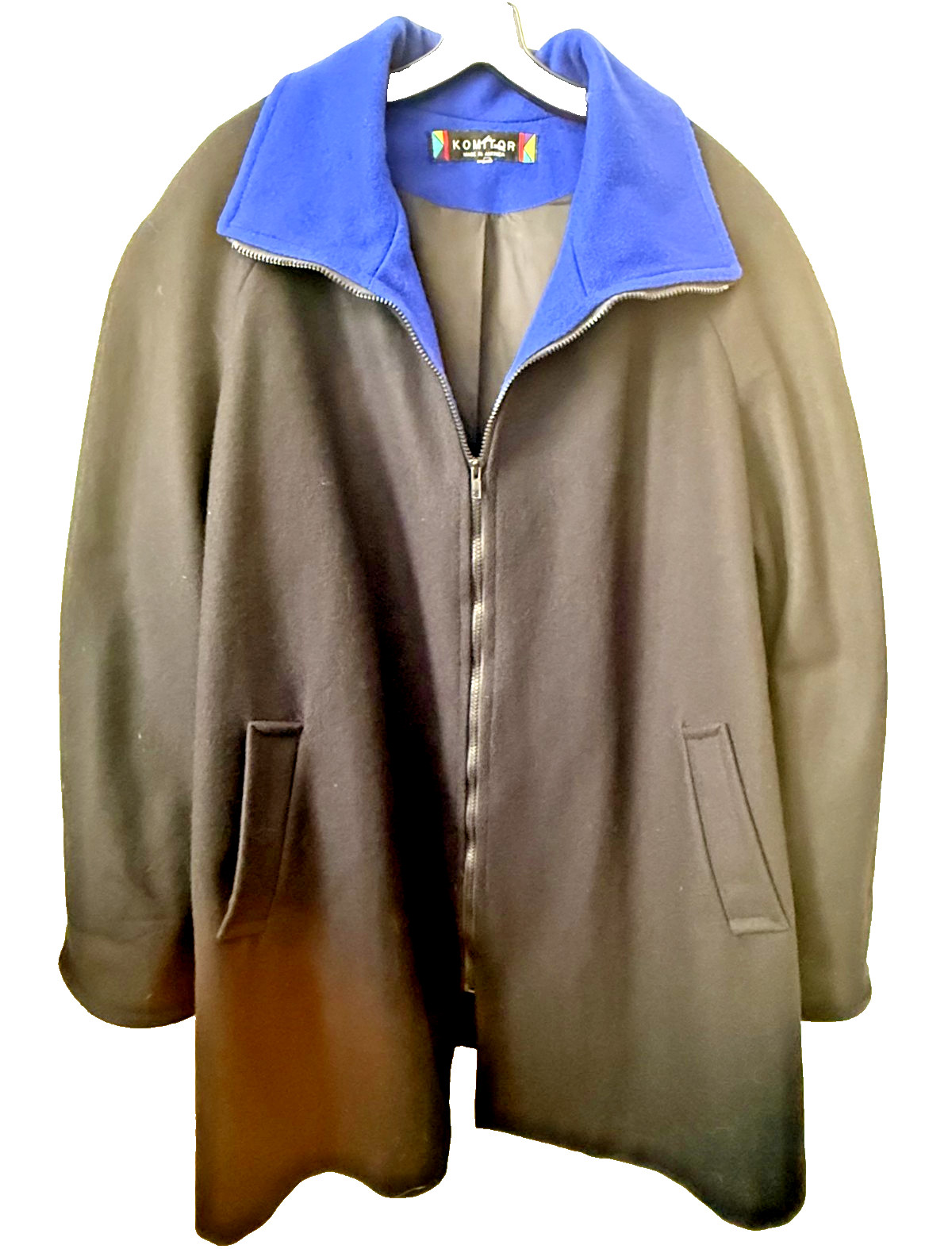 VINTAGE 80s Komitor Jacket Y2K Womens BLUE Wool Blend Line Coat USA Made 3X PLUS