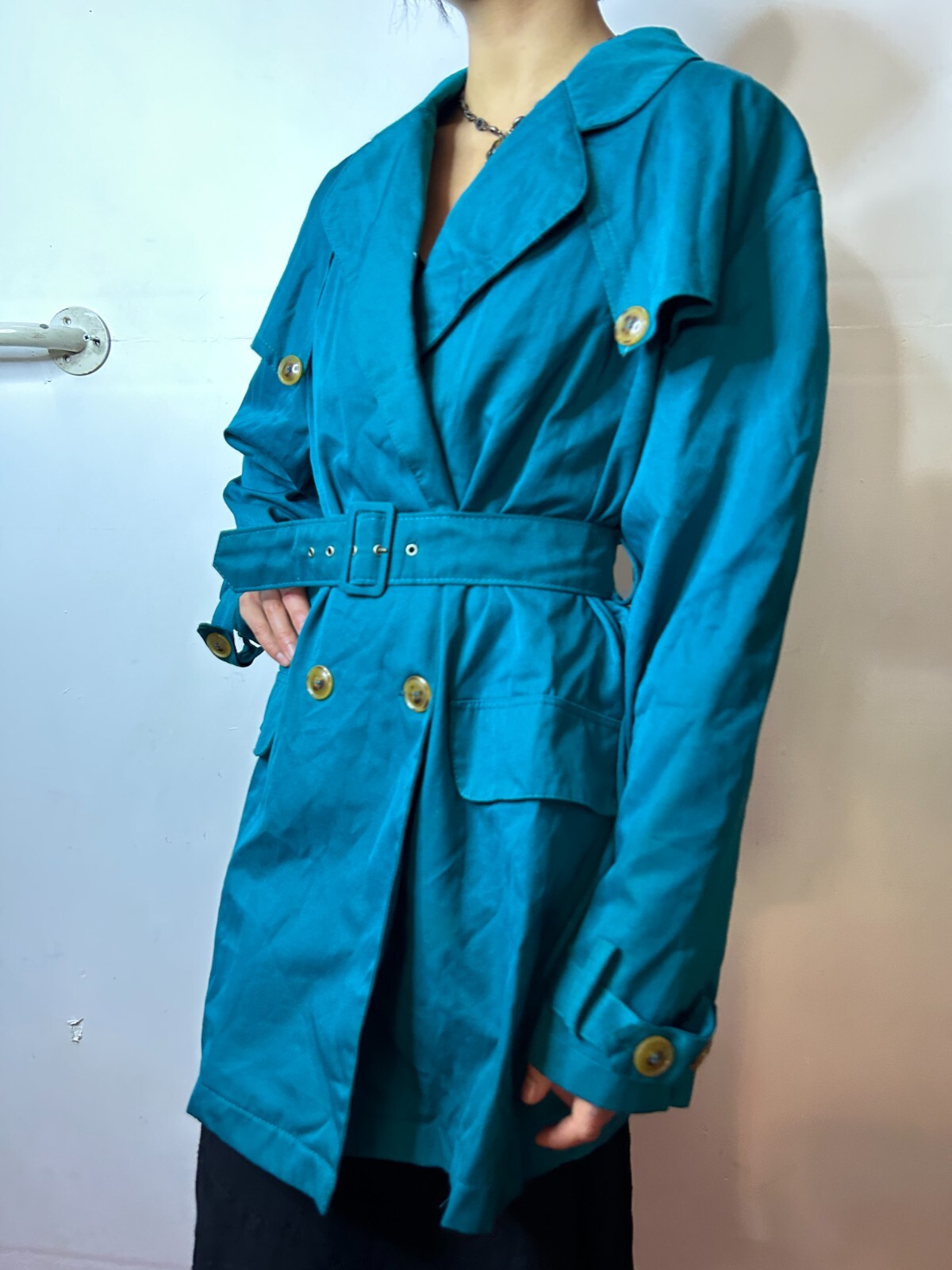 Vintage 1980s Spoiled Girls Australian Women’s Aqua Blue Trench Coat AU 8