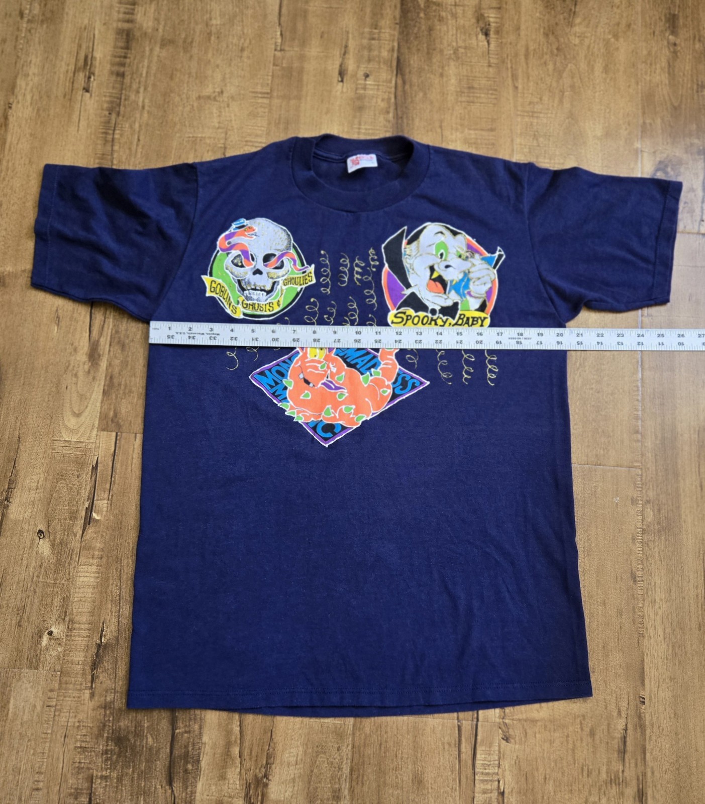 VTG Y2K Sunbelt Halloween T-Shirt Adult L Blue Handmade Embellishment Art USA