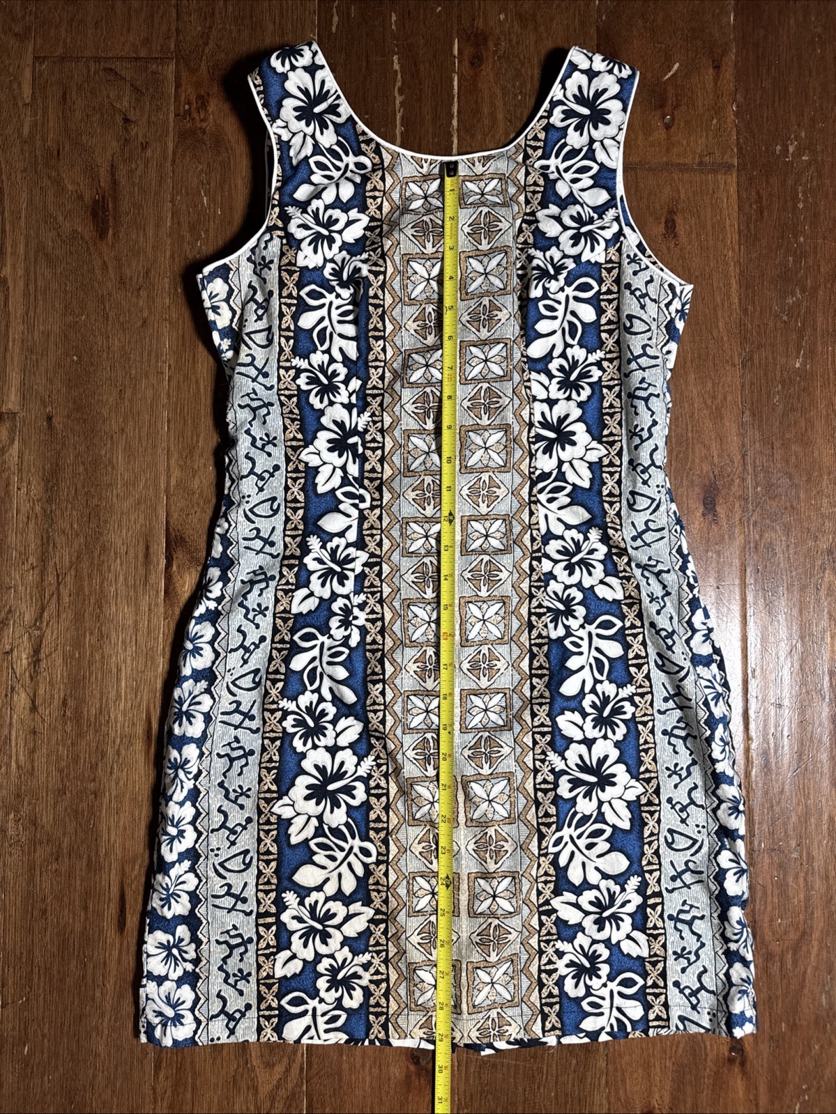 Y2K Maki’s Honolulu Hawaiian Polynesian Resortwear Midi Dress Blue White LARGE