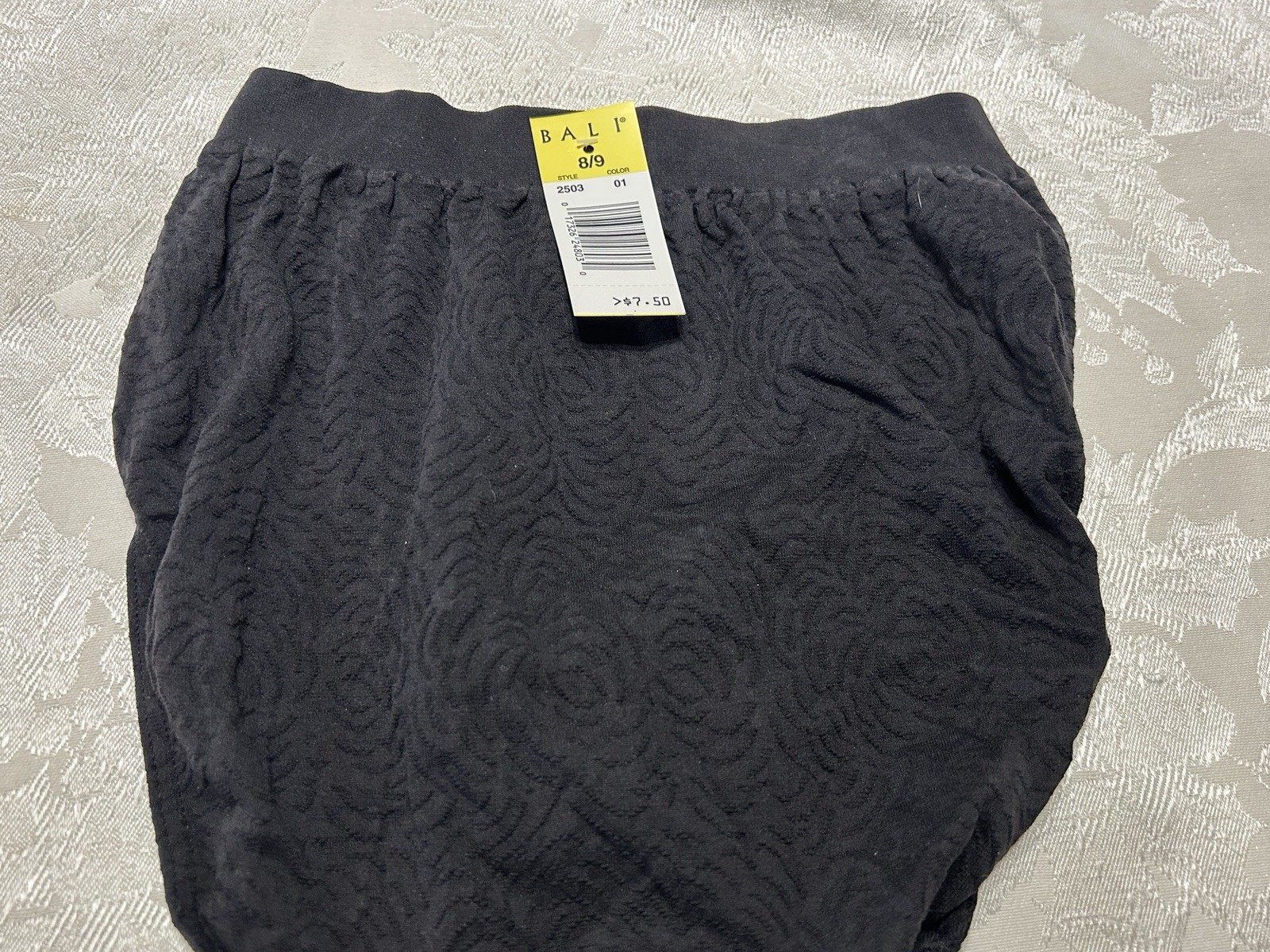 NWT Vtg BALI 2503 Patterned Wide Waistband Hi-Cut Sz 8/9 Black Panties #403