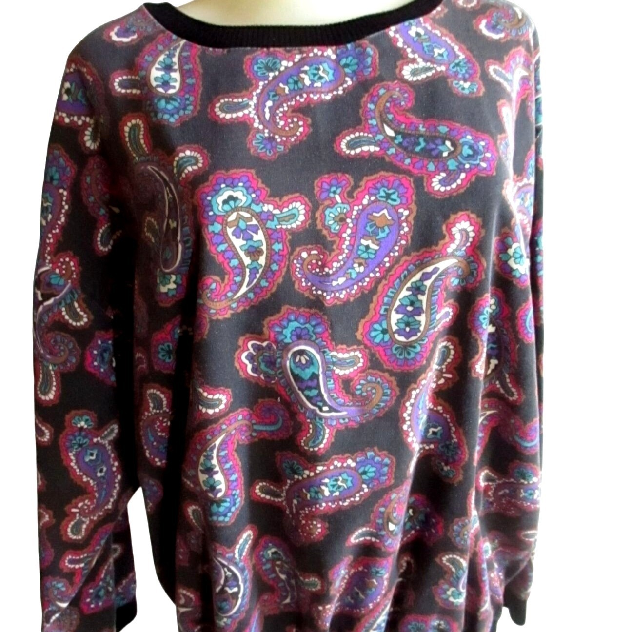 Paisley Print Large True Vintage Pullover Shirt 15-16 1980’s T-shirt LS Hippy