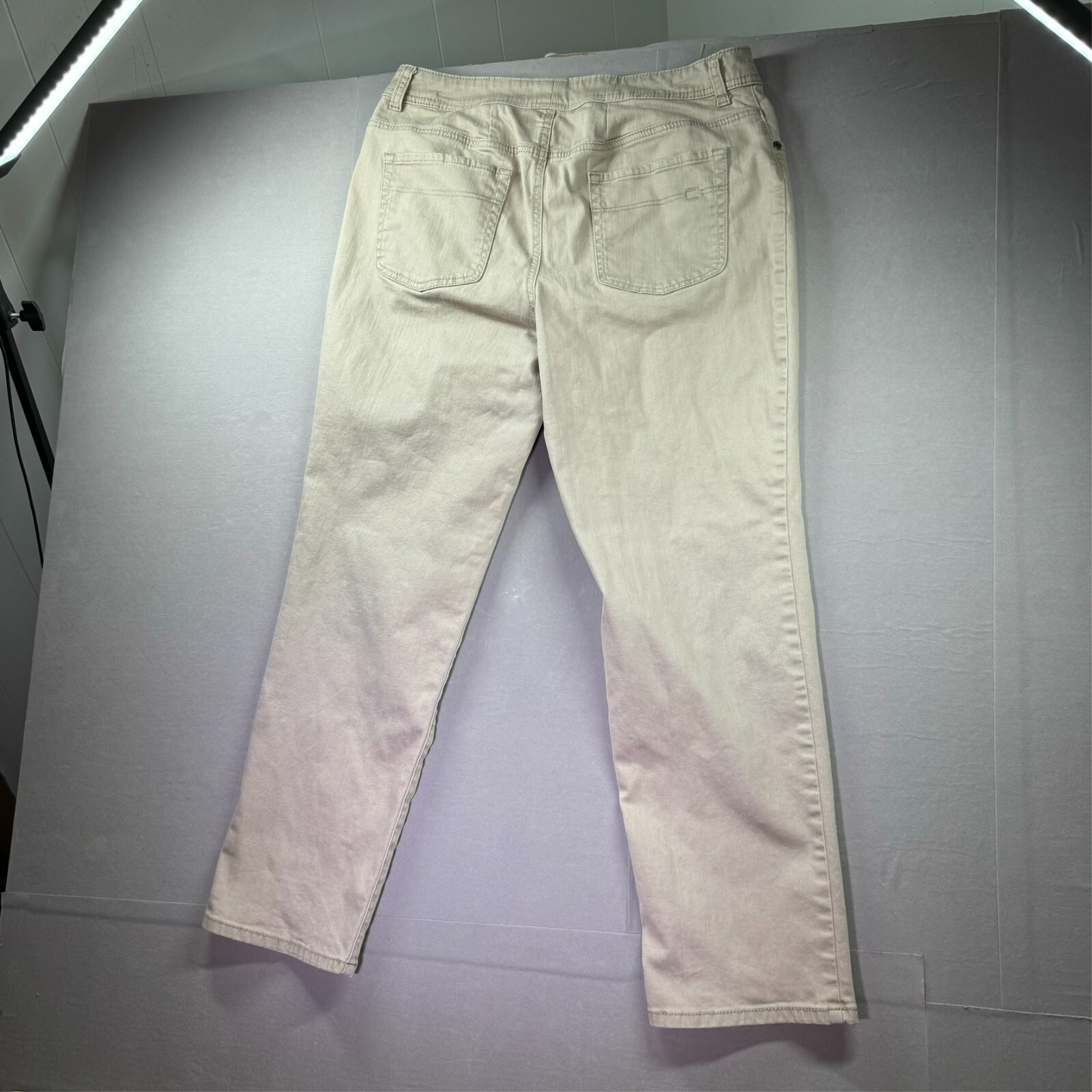 Chicos Stretch Denim Jeans Women L 34×28 Beige Classic Utility Workwear Casual