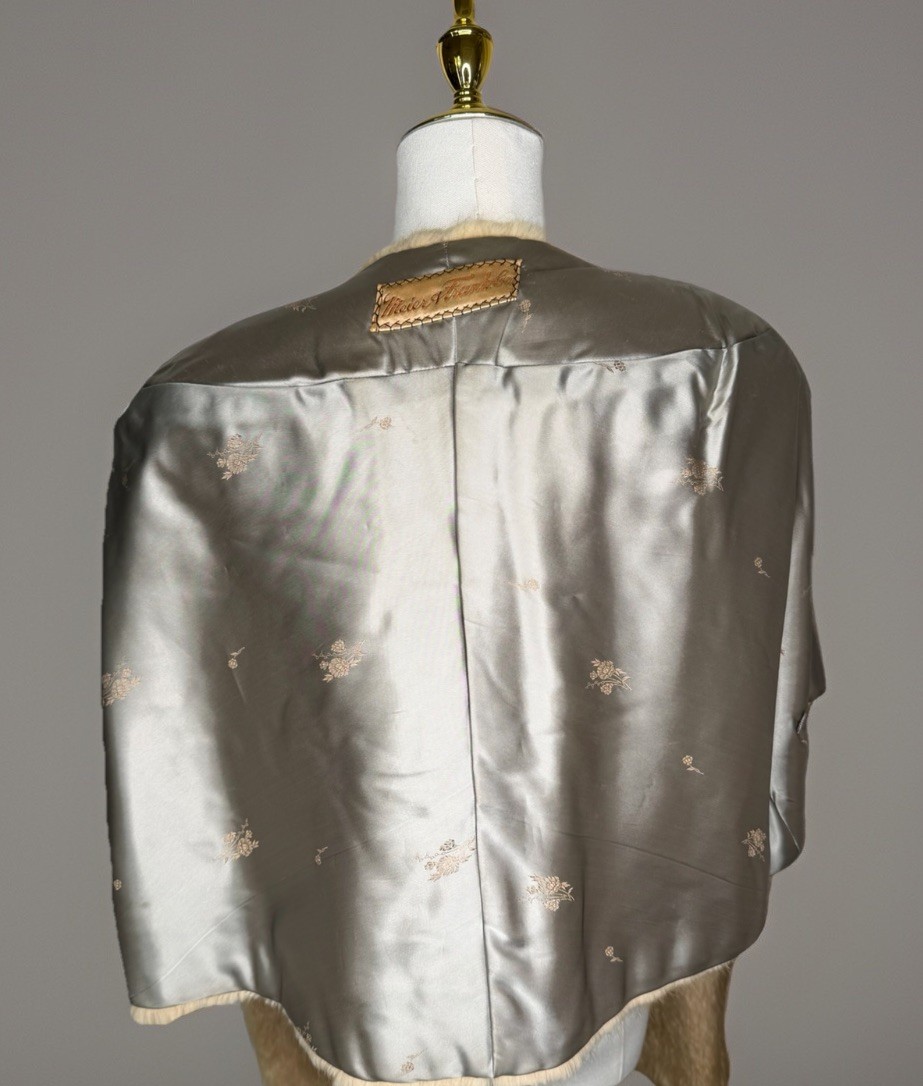 Vintage 50s Style Old Hollywood Fur Capelet Wrap Meier & Frank Tan Satin Lined
