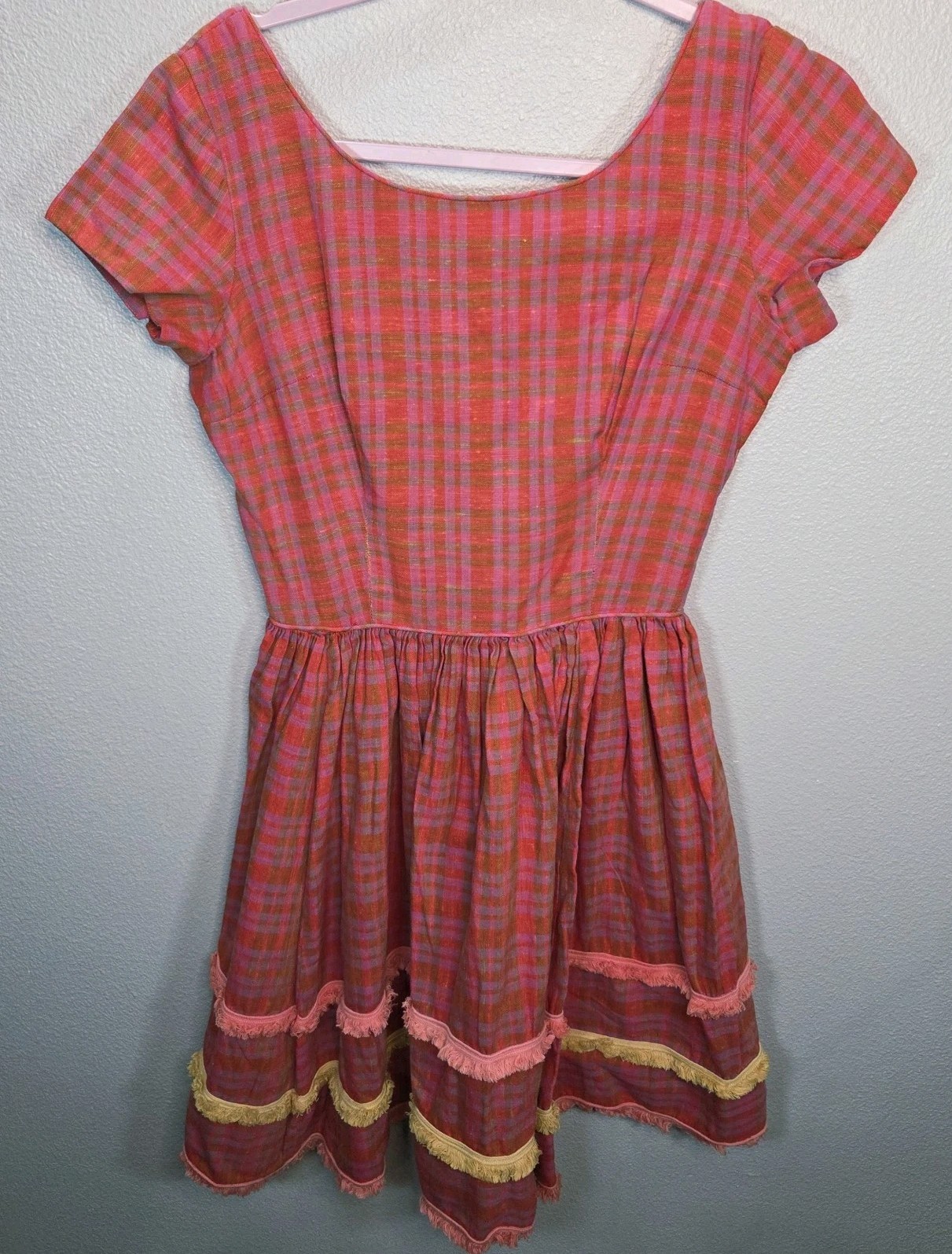 Vintage Murray Millman Plaid Prairie Dress Cottagecore Tiered Boho Dress XS/S